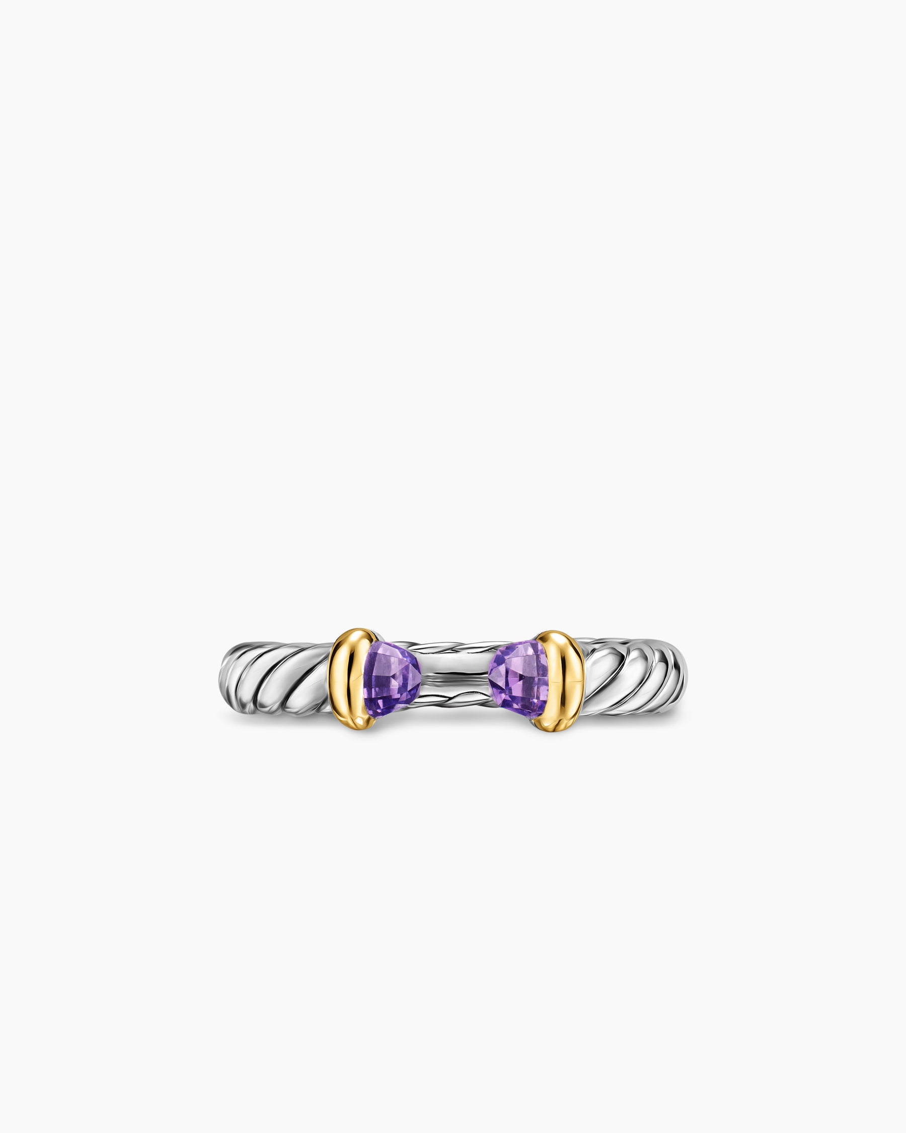 Petite Cable Open Ring in Sterling Silver with 14K Yellow Gold and Amethyst, 3.4mm - Image 4