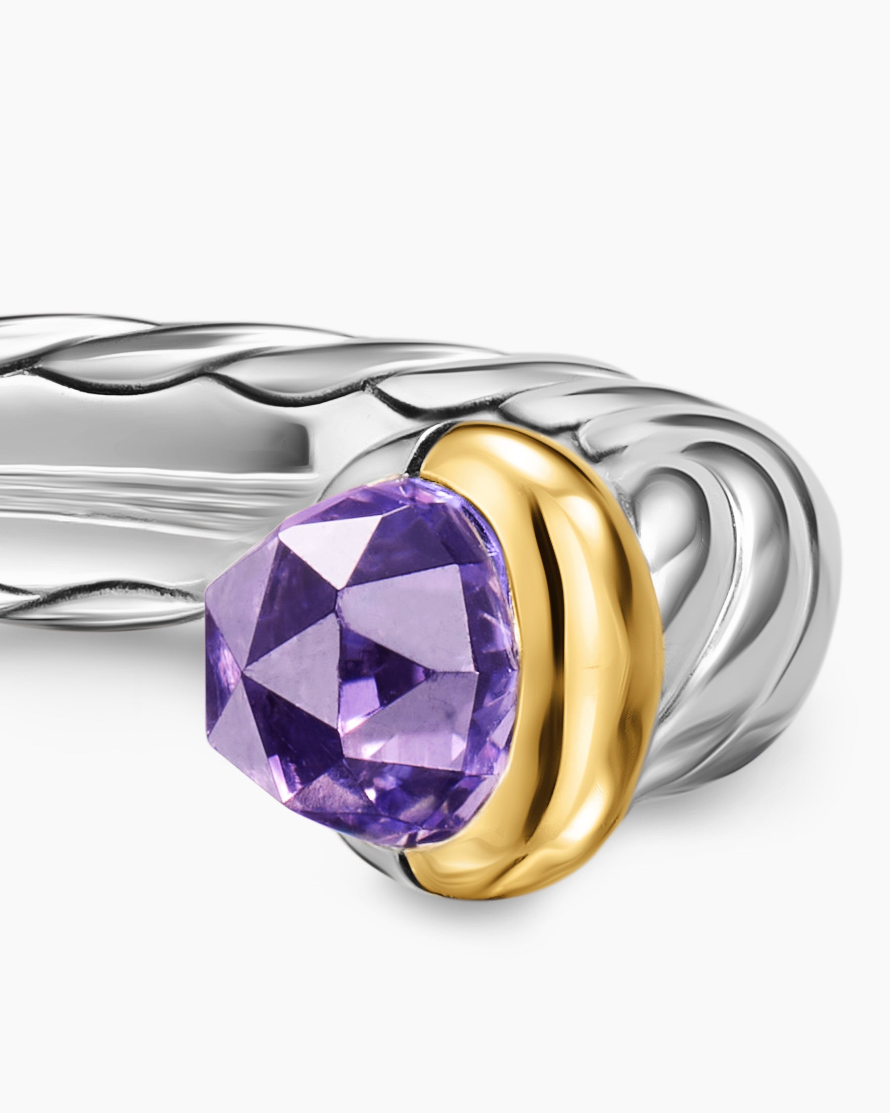Petite Cable Open Ring in Sterling Silver with 14K Yellow Gold and Amethyst, 3.4mm - Image 5