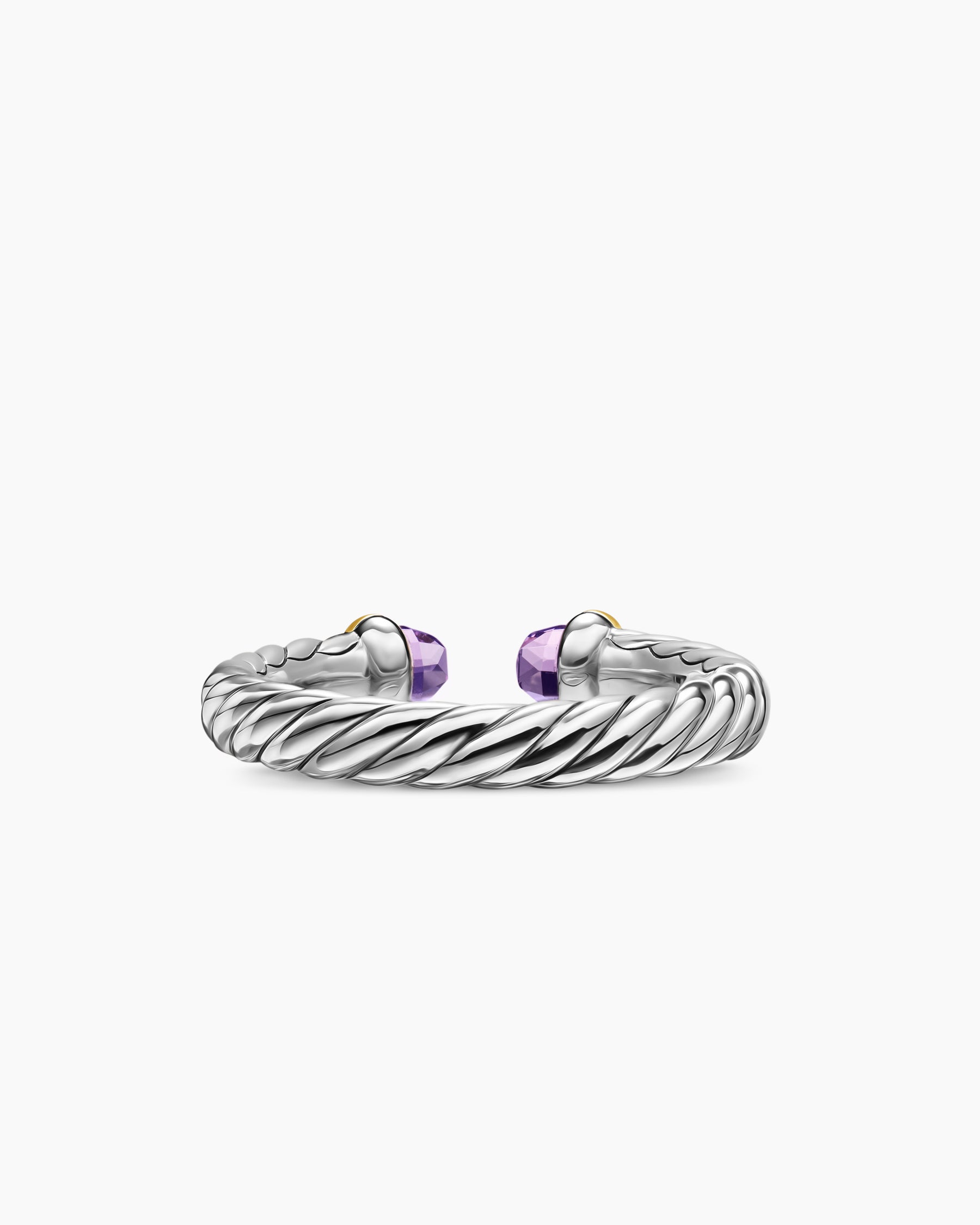 Petite Cable Open Ring in Sterling Silver with 14K Yellow Gold and Amethyst, 3.4mm - Image 6