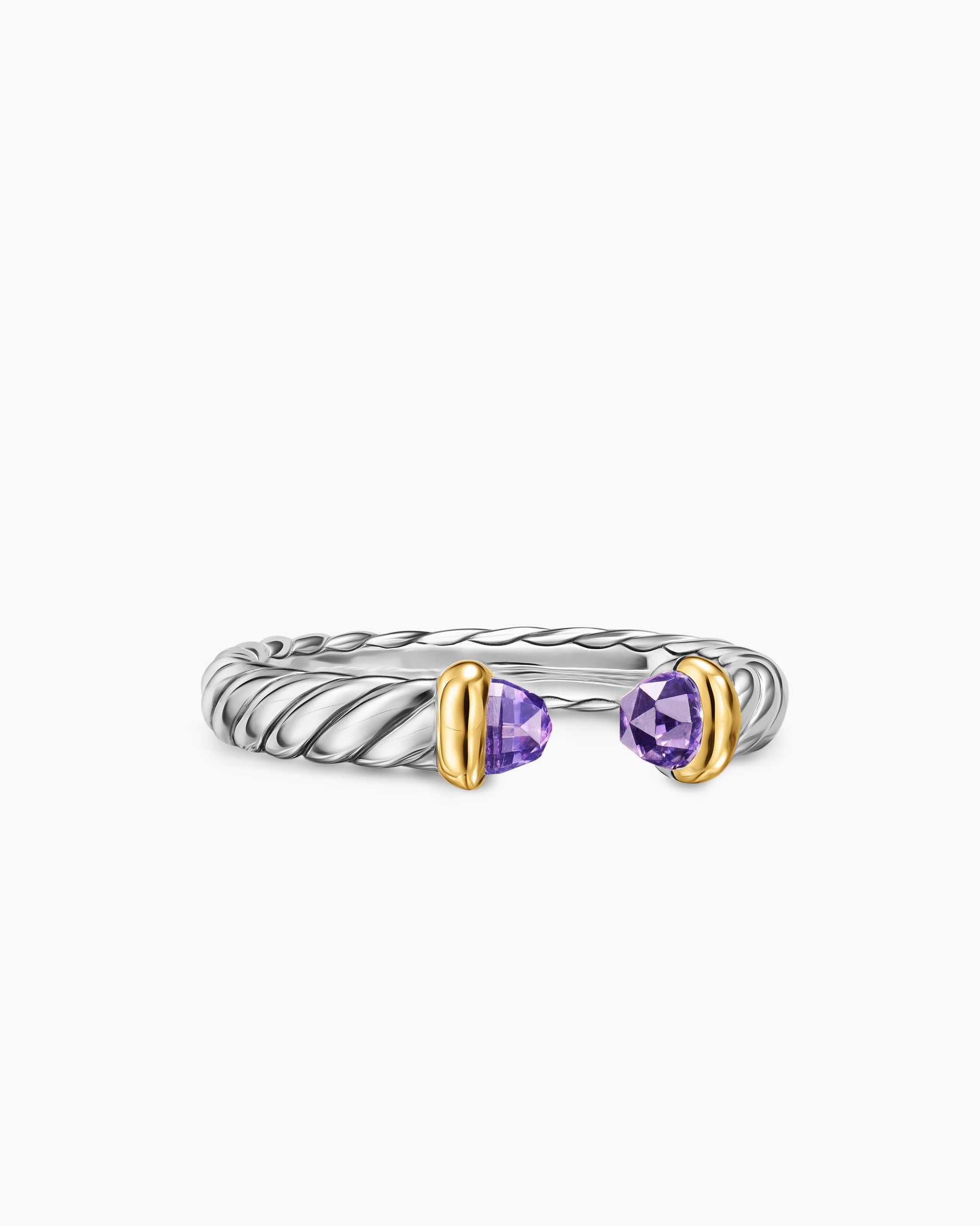Petite Cable Open Ring in Sterling Silver with 14K Yellow Gold and Amethyst, 3.4mm