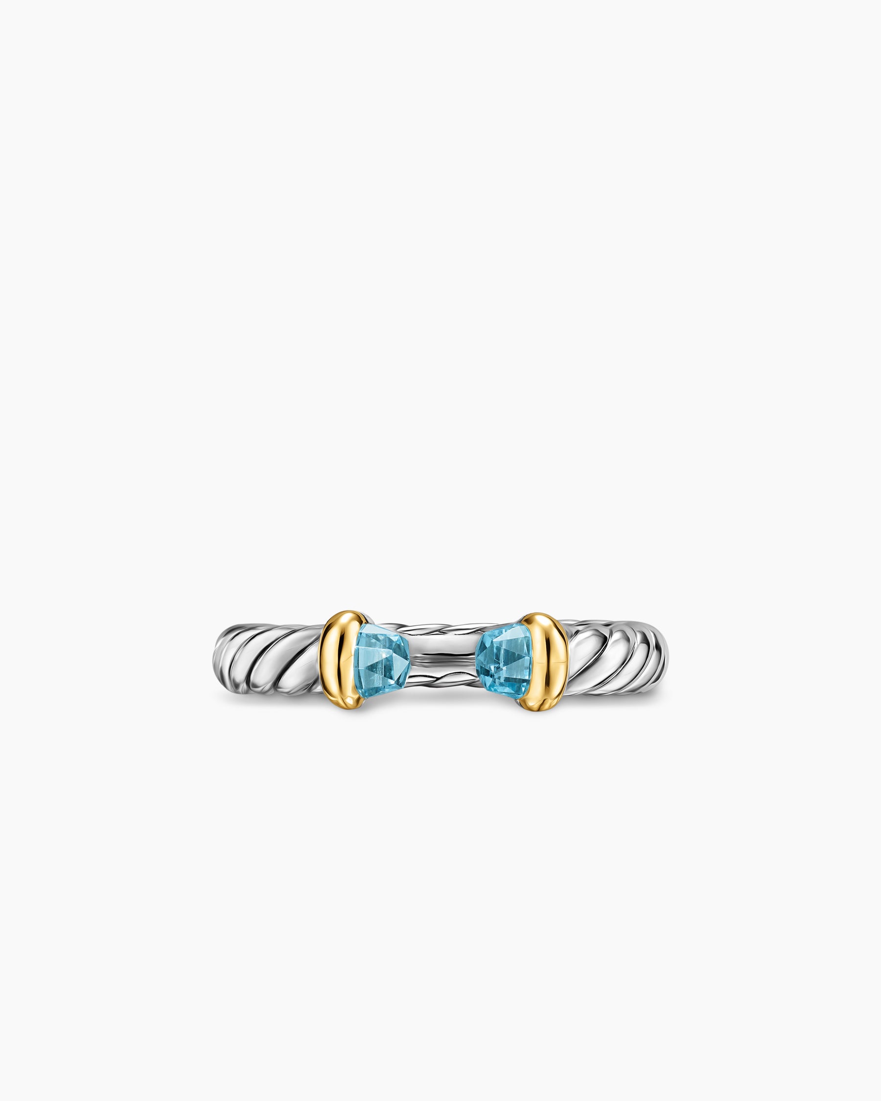 Petite Cable Open Ring in Sterling Silver with 14K Yellow Gold and Blue Topaz, 3.4mm - Image 4