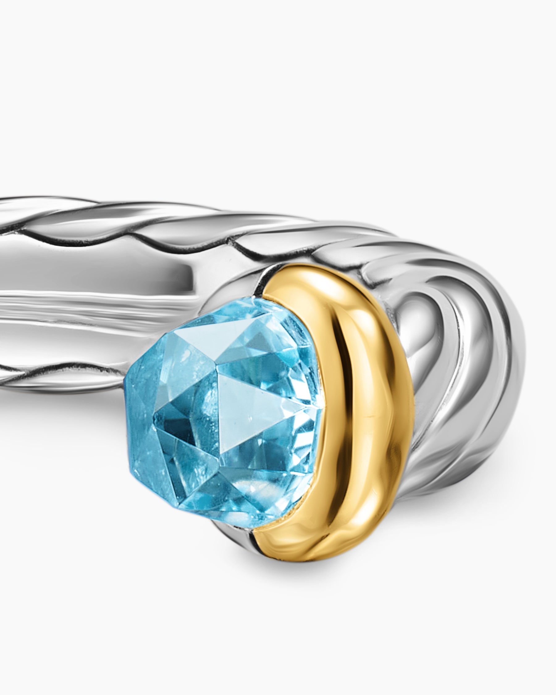 Petite Cable Open Ring in Sterling Silver with 14K Yellow Gold and Blue Topaz, 3.4mm - Image 5