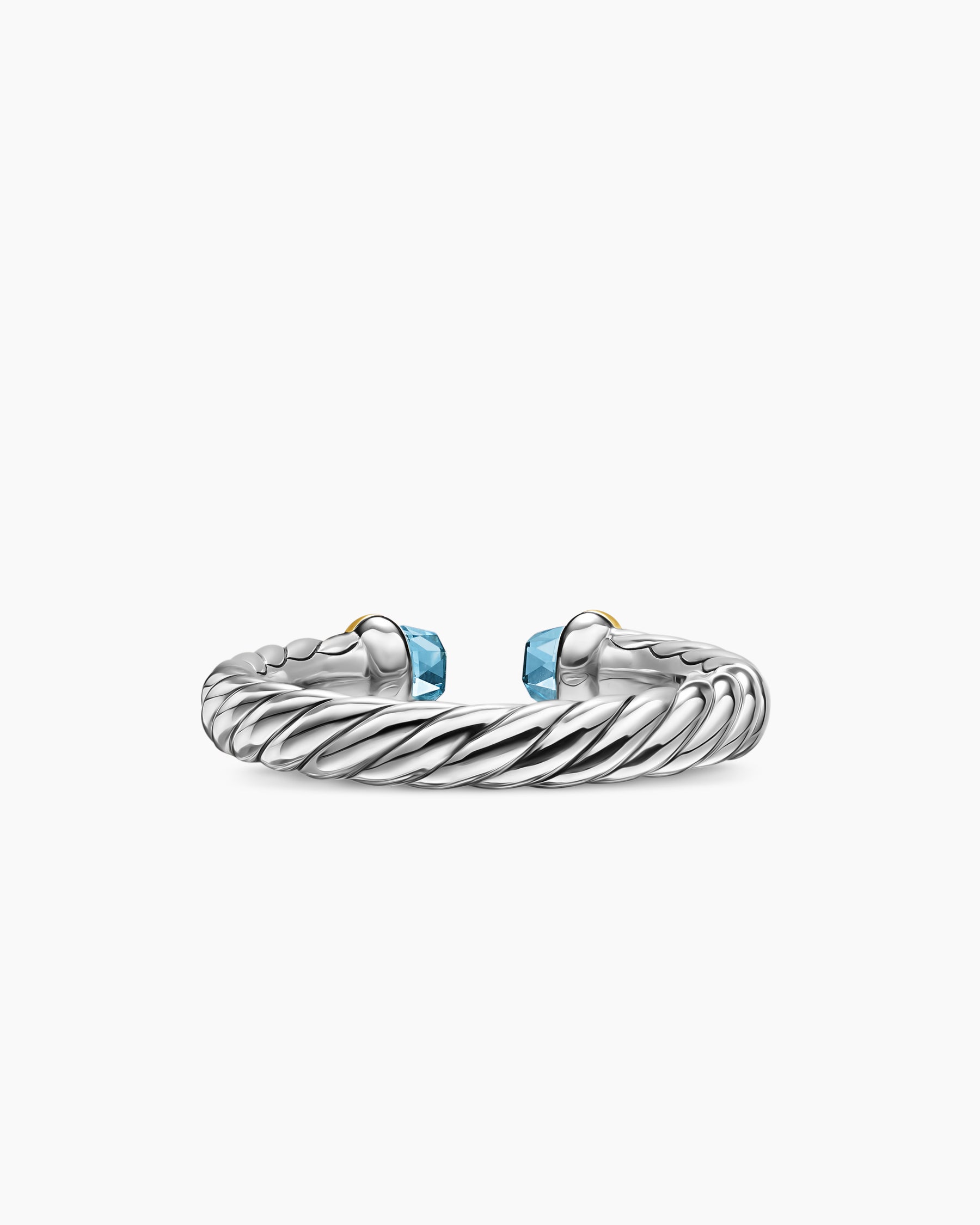 Petite Cable Open Ring in Sterling Silver with 14K Yellow Gold and Blue Topaz, 3.4mm - Image 6