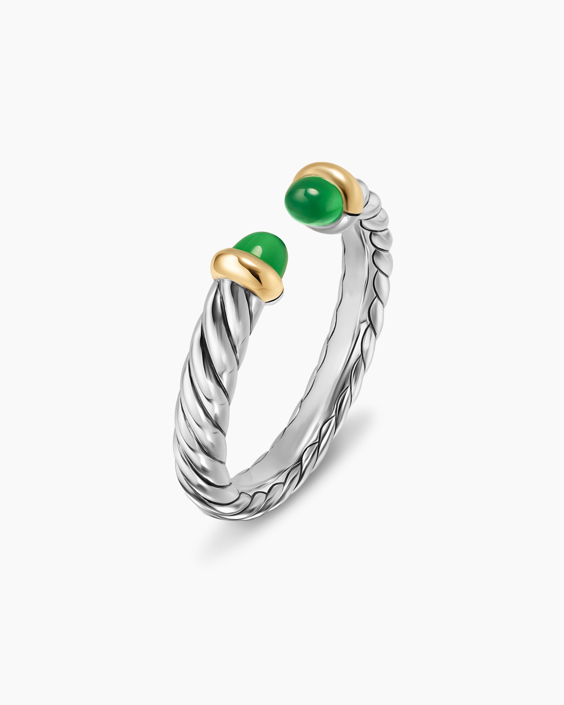 Petite Cable Open Ring in Sterling Silver with 14K Yellow Gold and Green Onyx, 3.4mm - Image 3