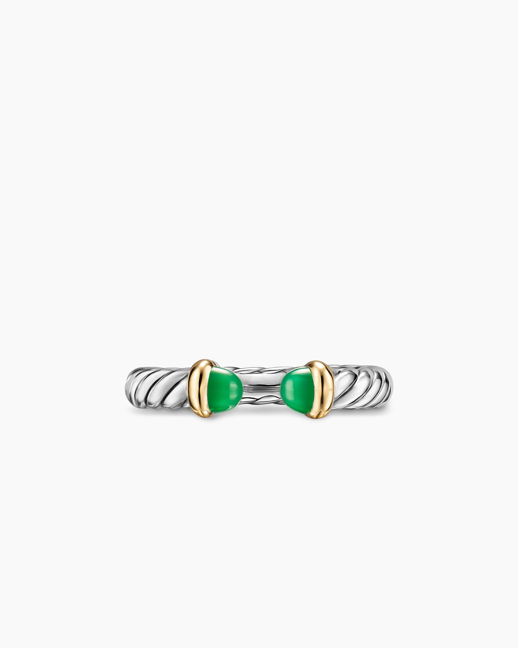 Petite Cable Open Ring in Sterling Silver with 14K Yellow Gold and Green Onyx, 3.4mm - Image 4