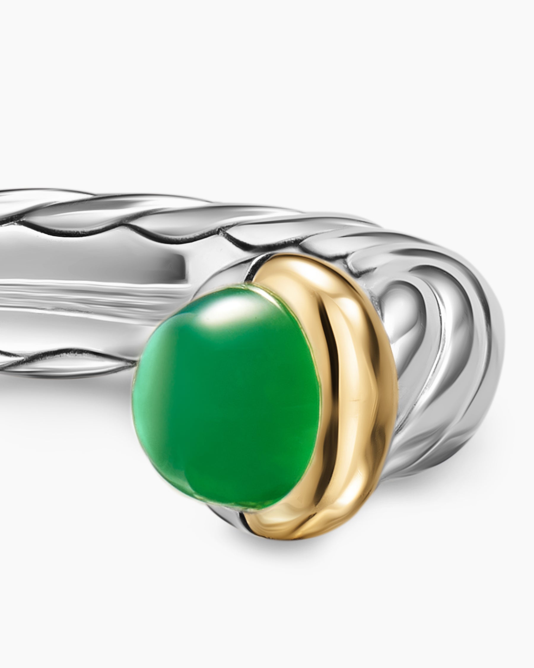 Petite Cable Open Ring in Sterling Silver with 14K Yellow Gold and Green Onyx, 3.4mm - Image 5