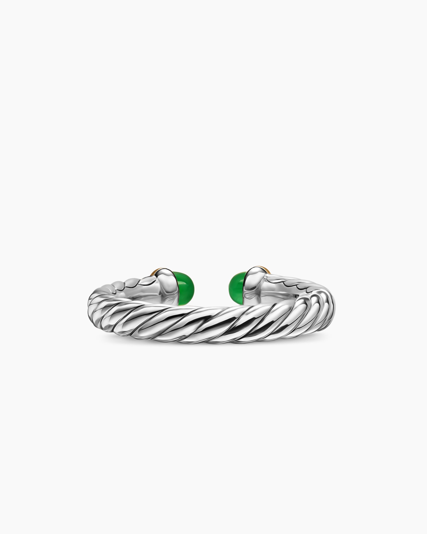 Petite Cable Open Ring in Sterling Silver with 14K Yellow Gold and Green Onyx, 3.4mm - Image 6