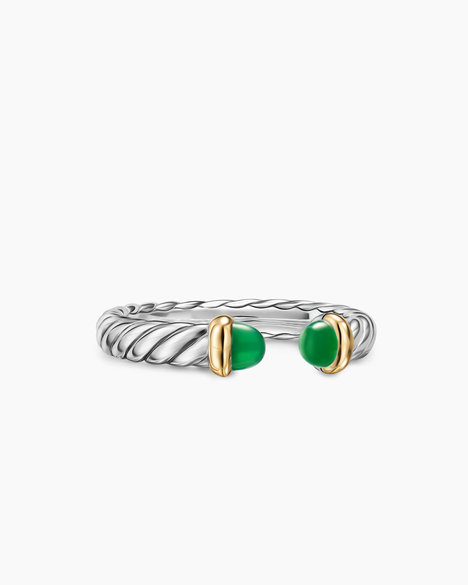 Petite Cable Open Ring in Sterling Silver with 14K Yellow Gold and Green Onyx, 3.4mm