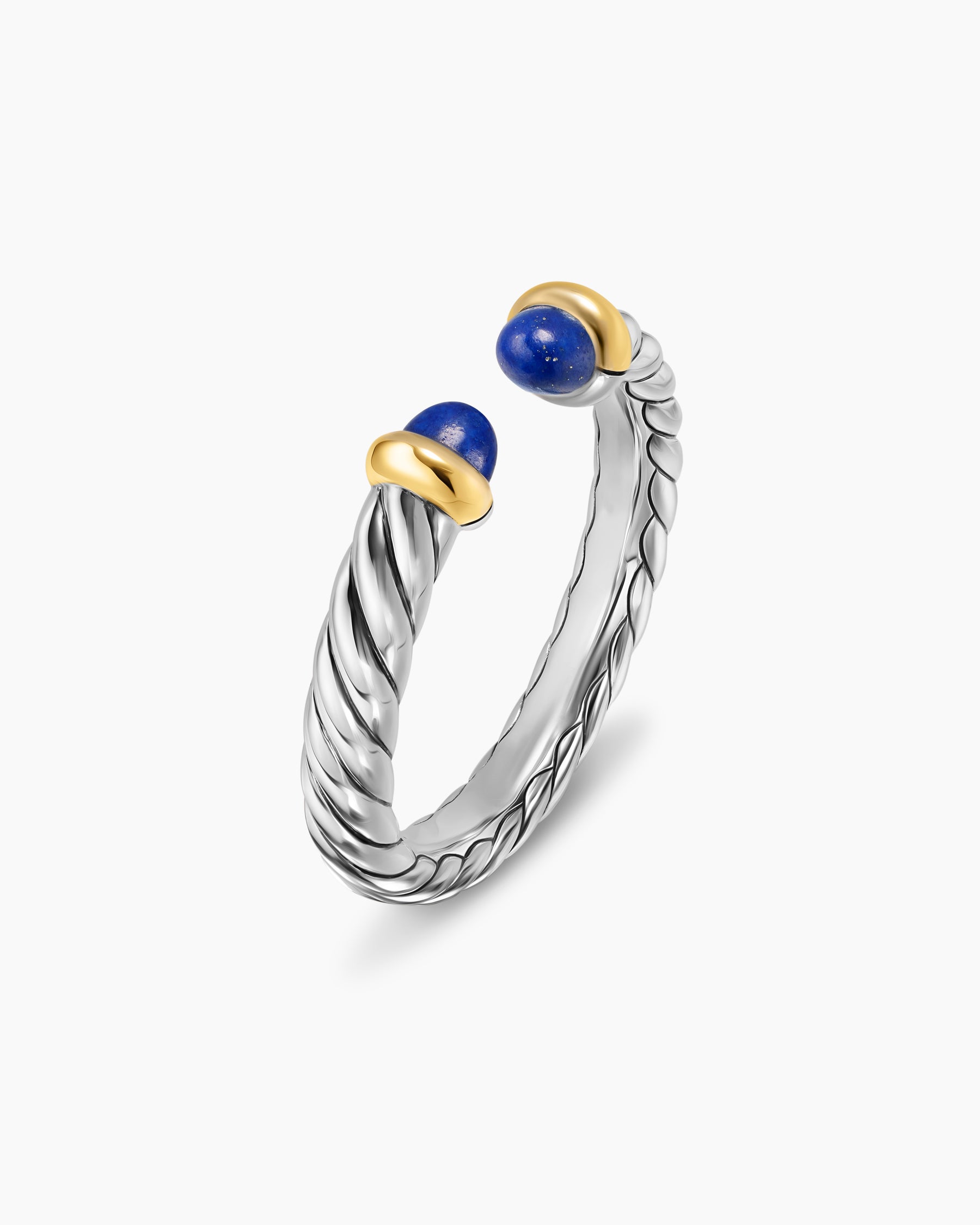 Petite Cable Open Ring in Sterling Silver with 14K Yellow Gold and Lapis, 3.4mm - Image 3
