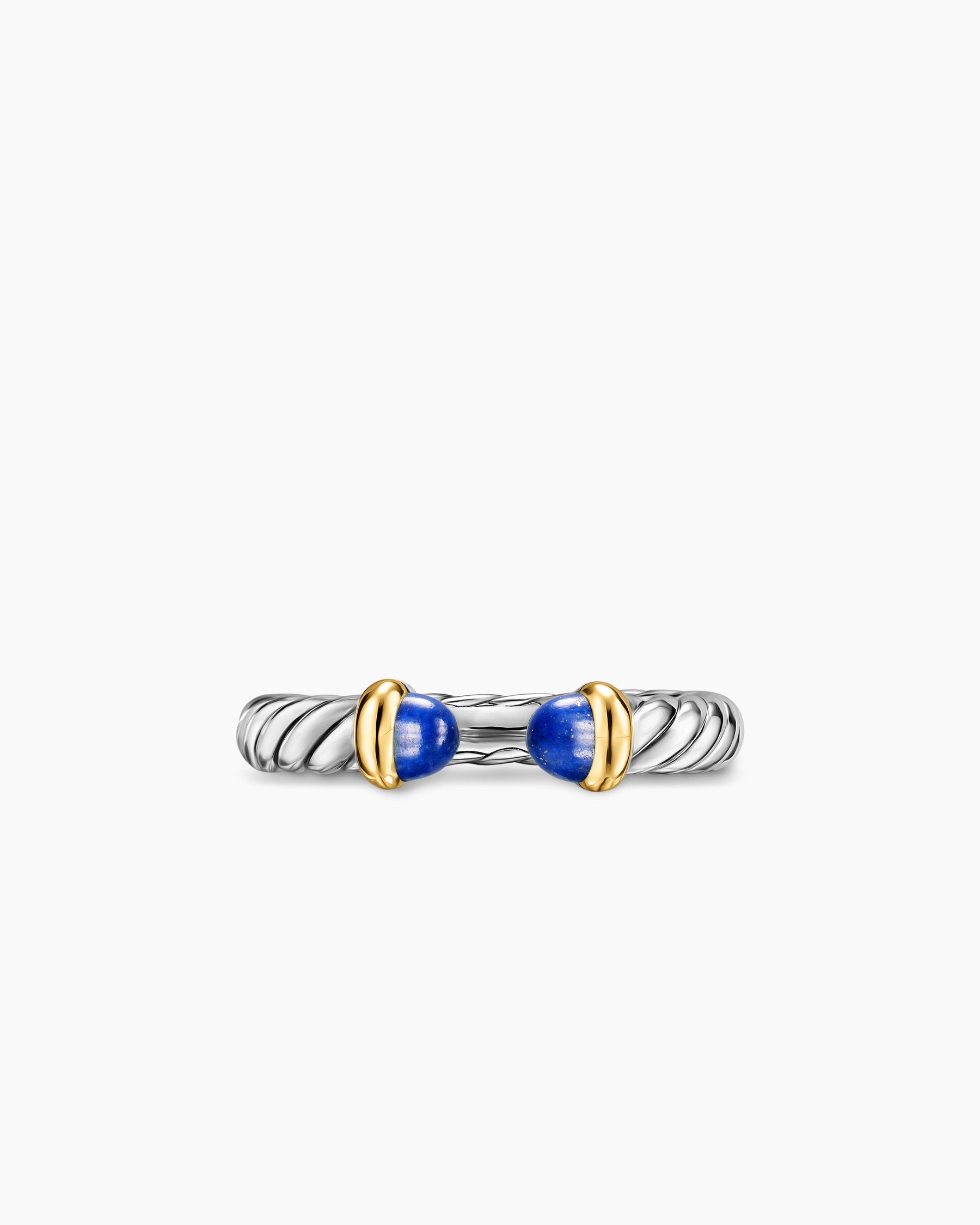 Petite Cable Open Ring in Sterling Silver with 14K Yellow Gold and Lapis, 3.4mm - Image 4