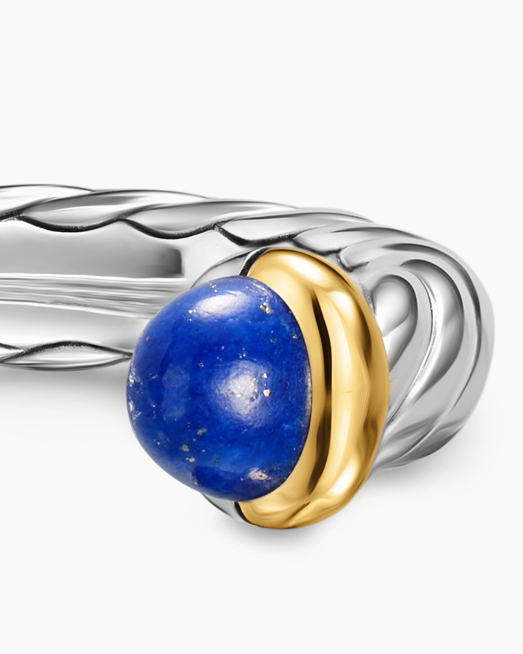 Petite Cable Open Ring in Sterling Silver with 14K Yellow Gold and Lapis, 3.4mm - Image 5