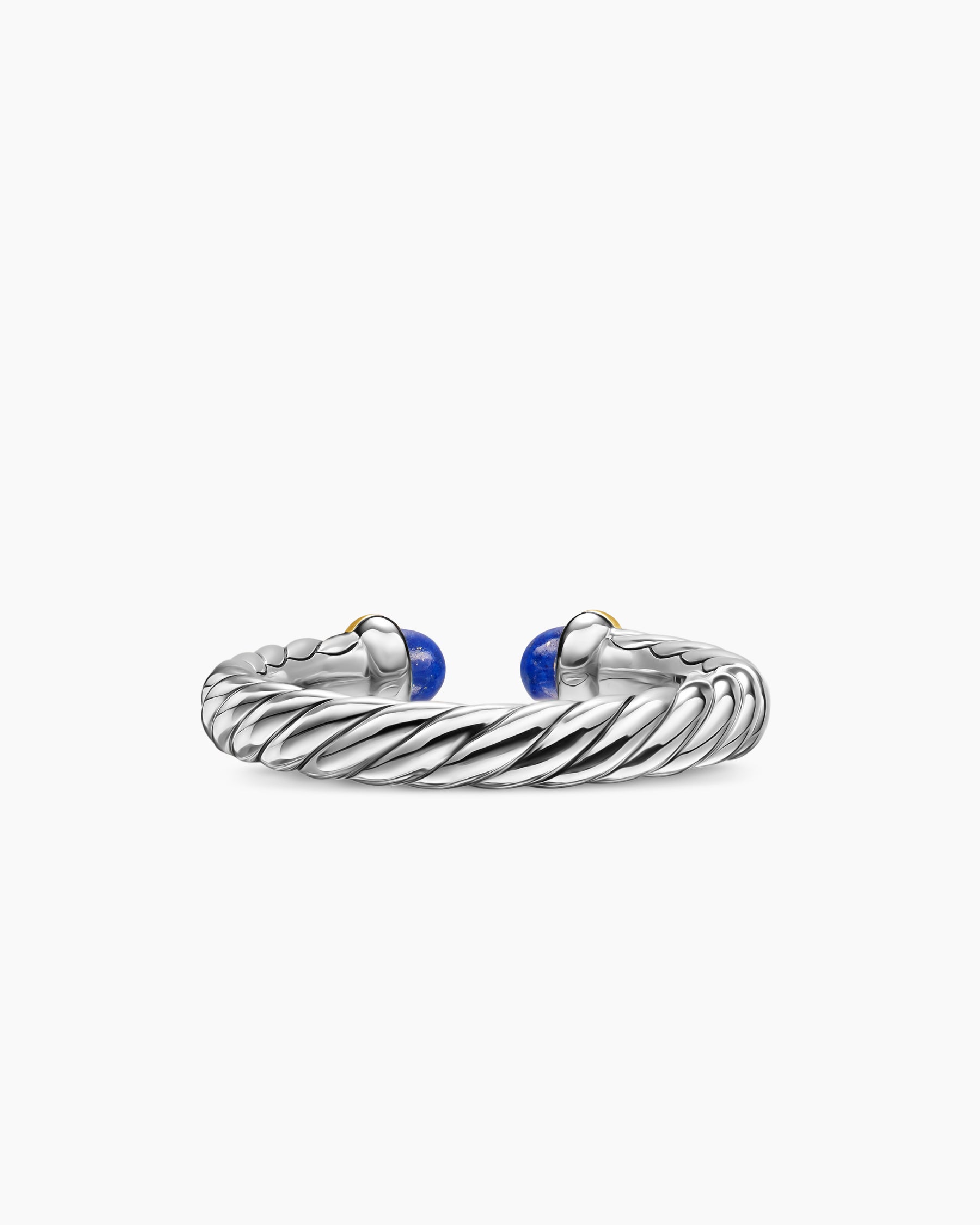 Petite Cable Open Ring in Sterling Silver with 14K Yellow Gold and Lapis, 3.4mm - Image 6