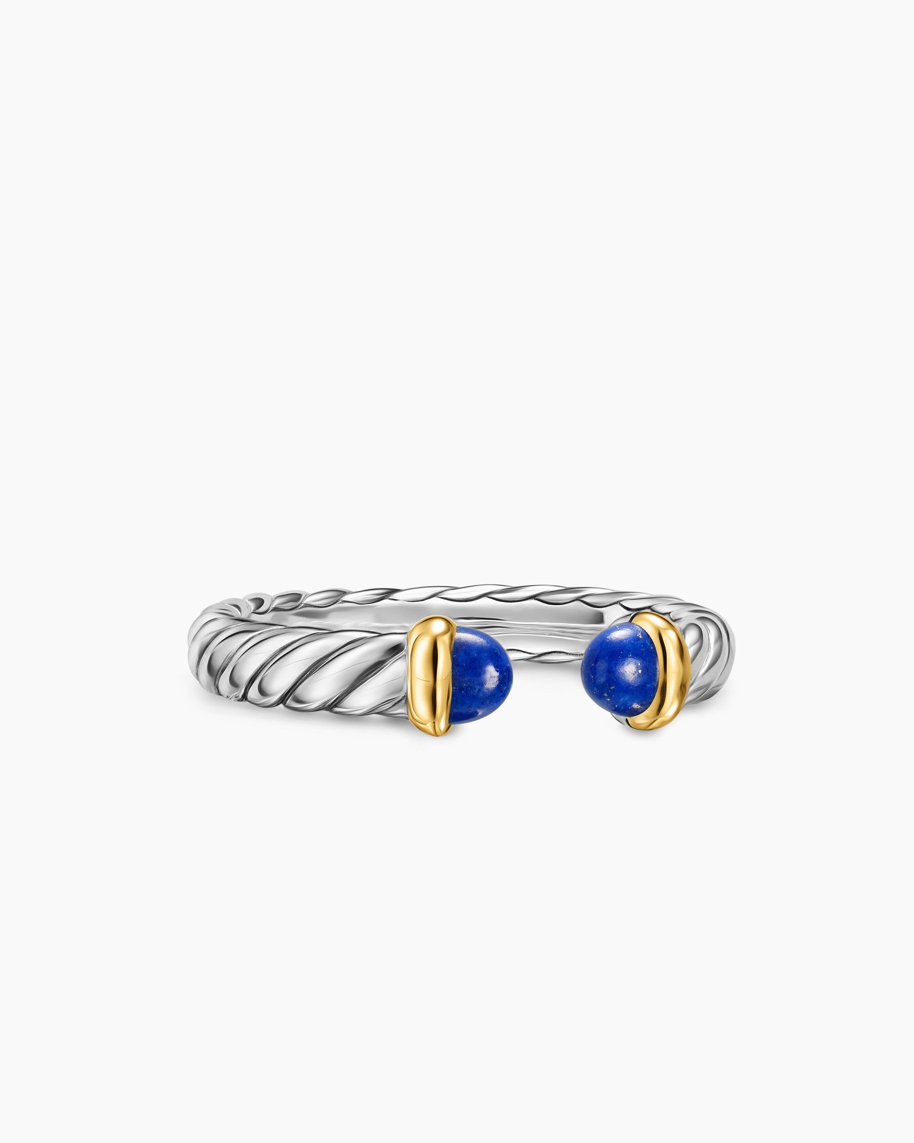 Petite Cable Open Ring in Sterling Silver with 14K Yellow Gold and Lapis, 3.4mm