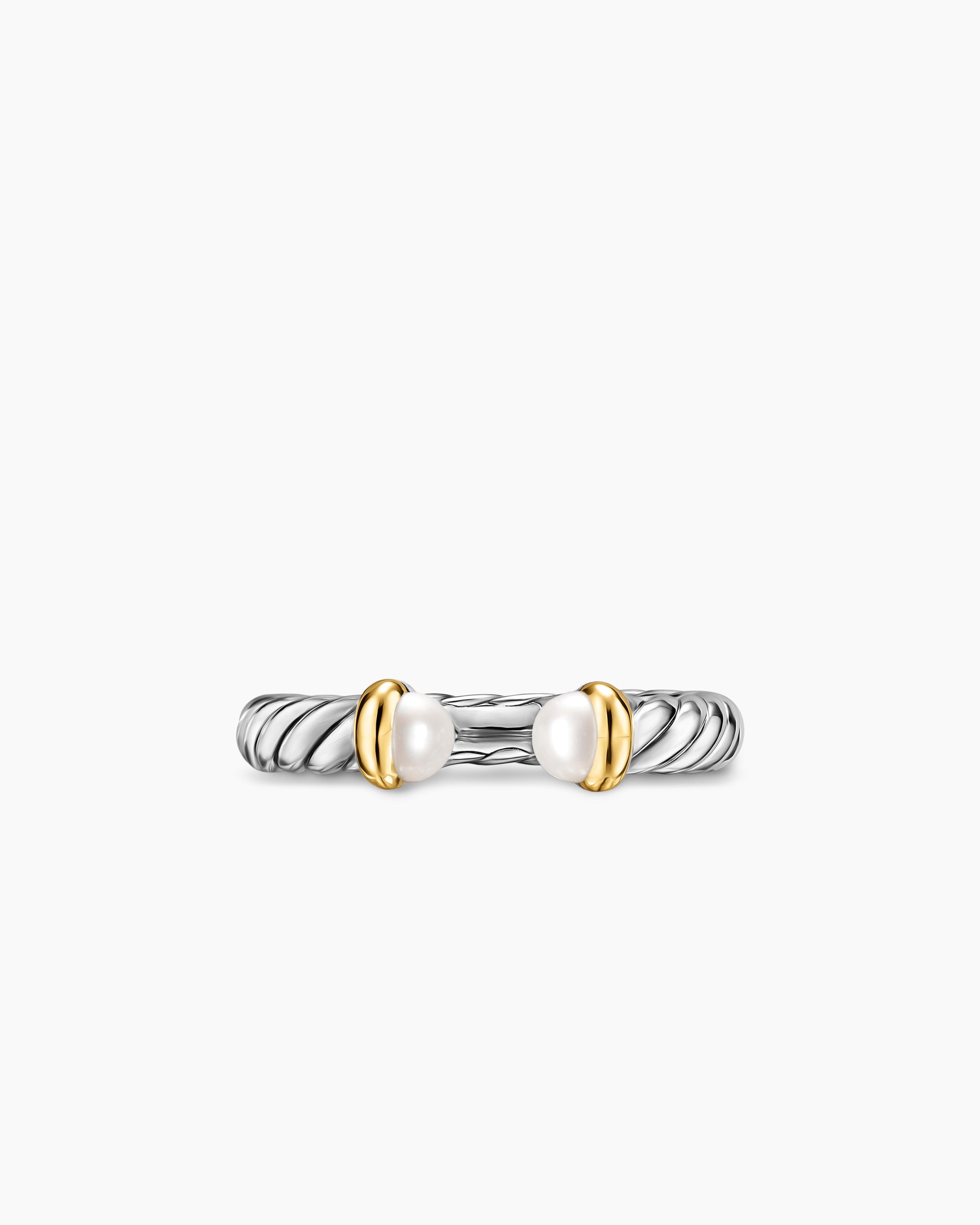 Petite Cable Open Ring in Sterling Silver with 14K Yellow Gold and Pearls, 3.4mm - Image 4