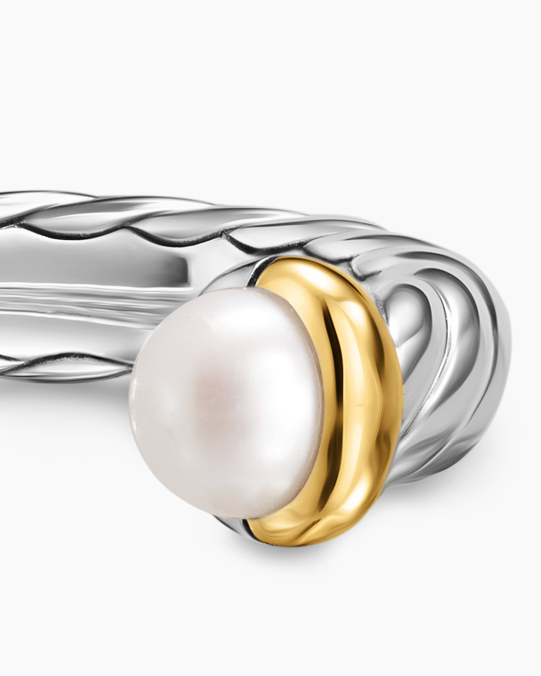 Petite Cable Open Ring in Sterling Silver with 14K Yellow Gold and Pearls, 3.4mm - Image 5