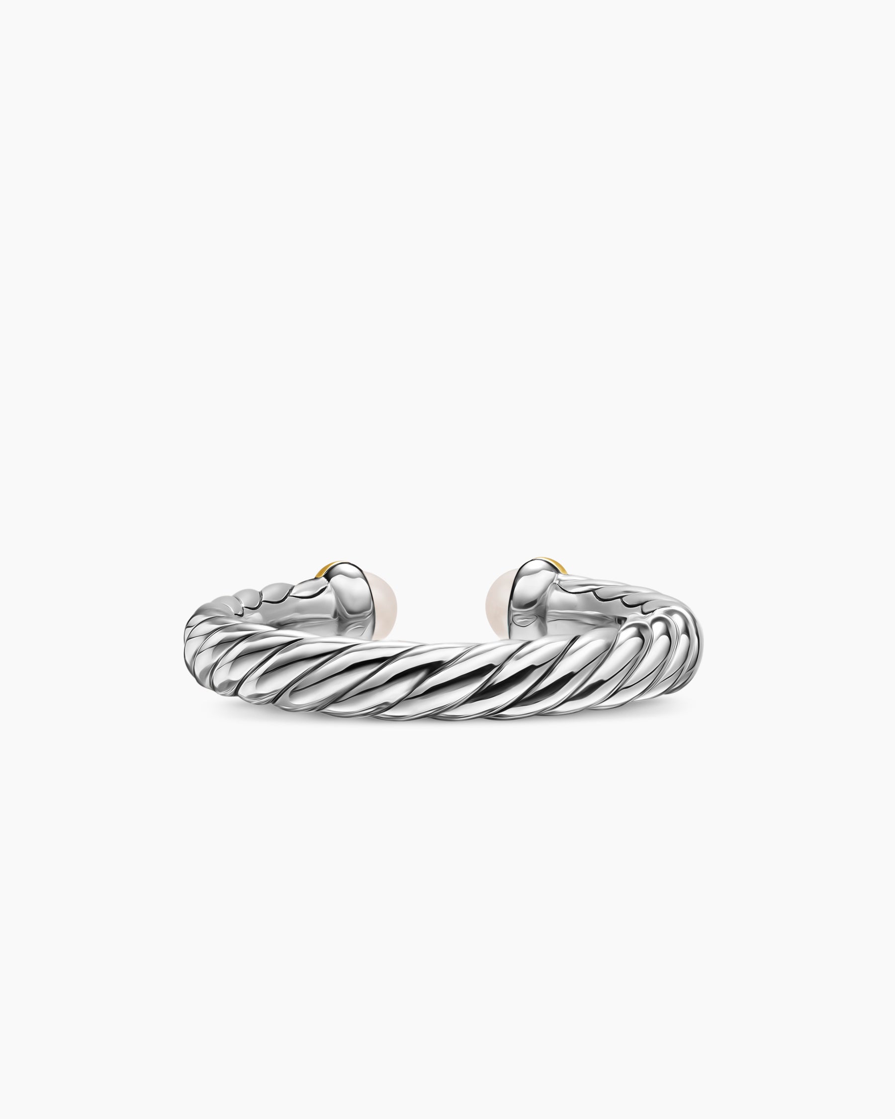 Petite Cable Open Ring in Sterling Silver with 14K Yellow Gold and Pearls, 3.4mm - Image 6