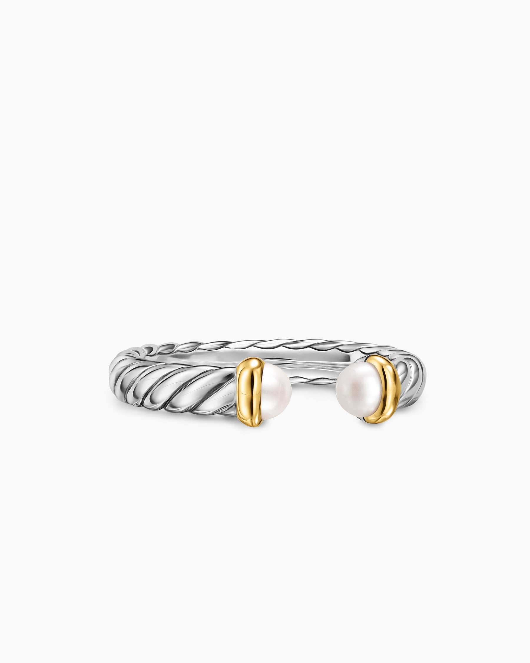 Petite Cable Open Ring in Sterling Silver with 14K Yellow Gold and Pearls, 3.4mm