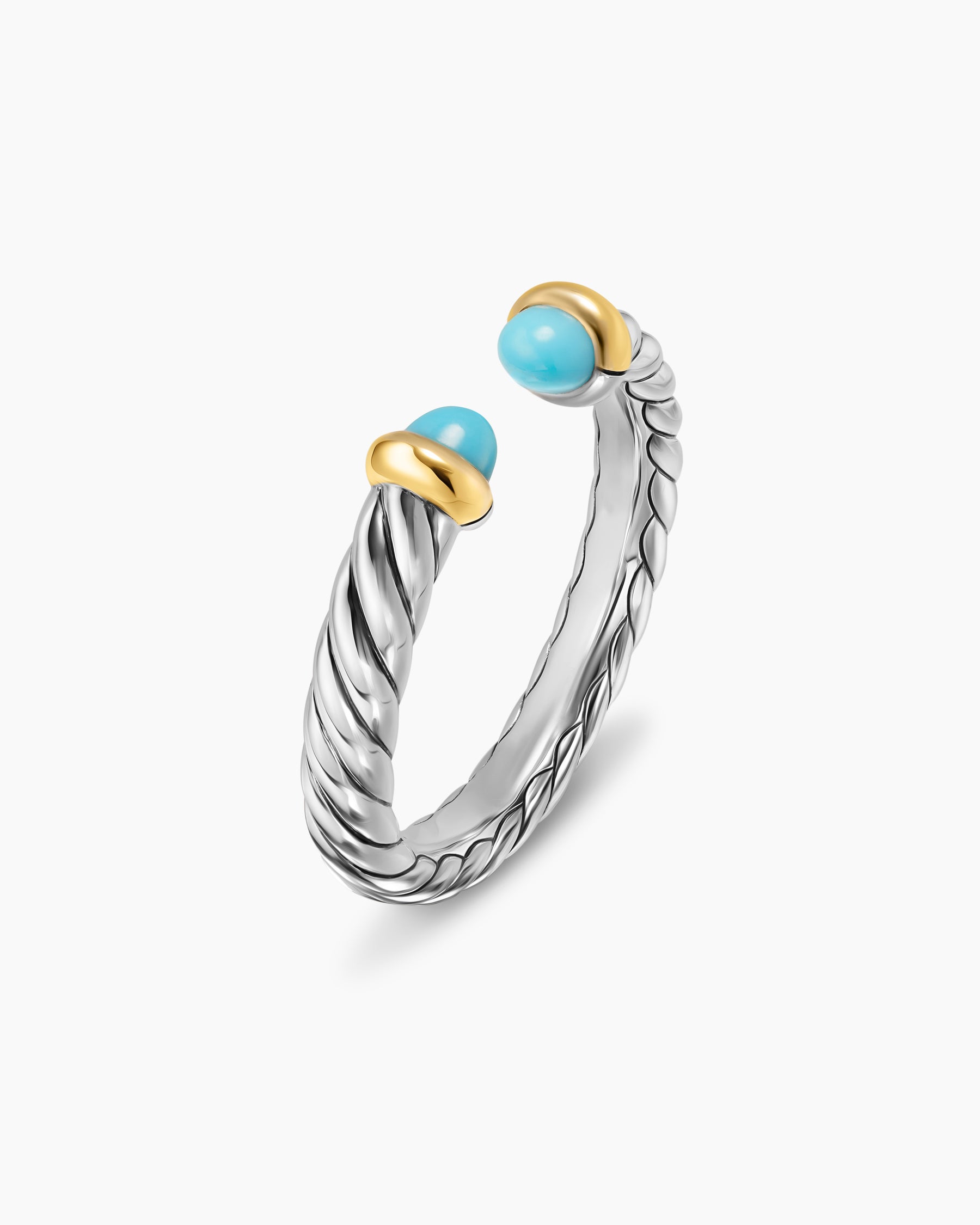 Petite Cable Open Ring in Sterling Silver with 14K Yellow Gold and Turquoise, 3.4mm - Image 3