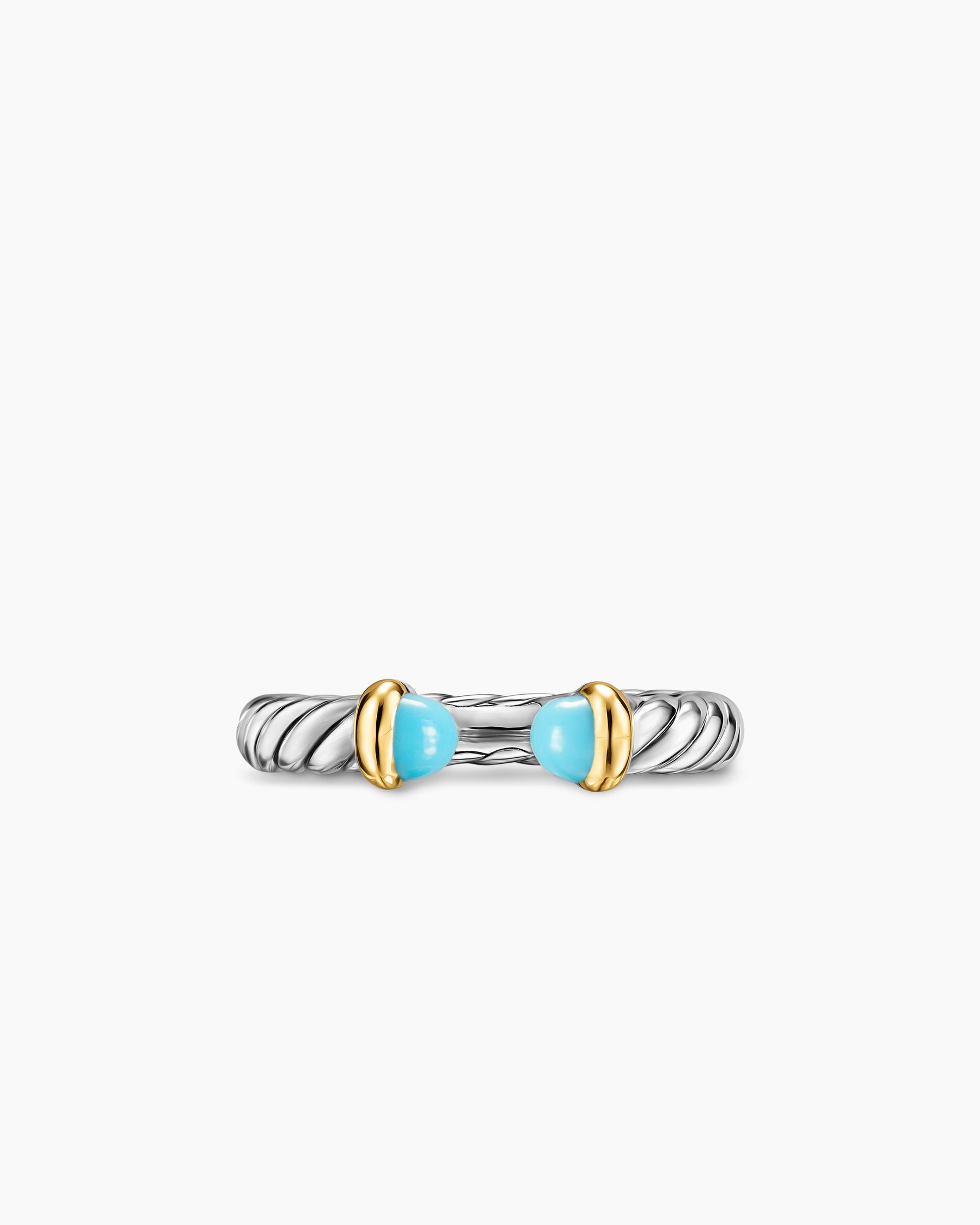 Petite Cable Open Ring in Sterling Silver with 14K Yellow Gold and Turquoise, 3.4mm - Image 4