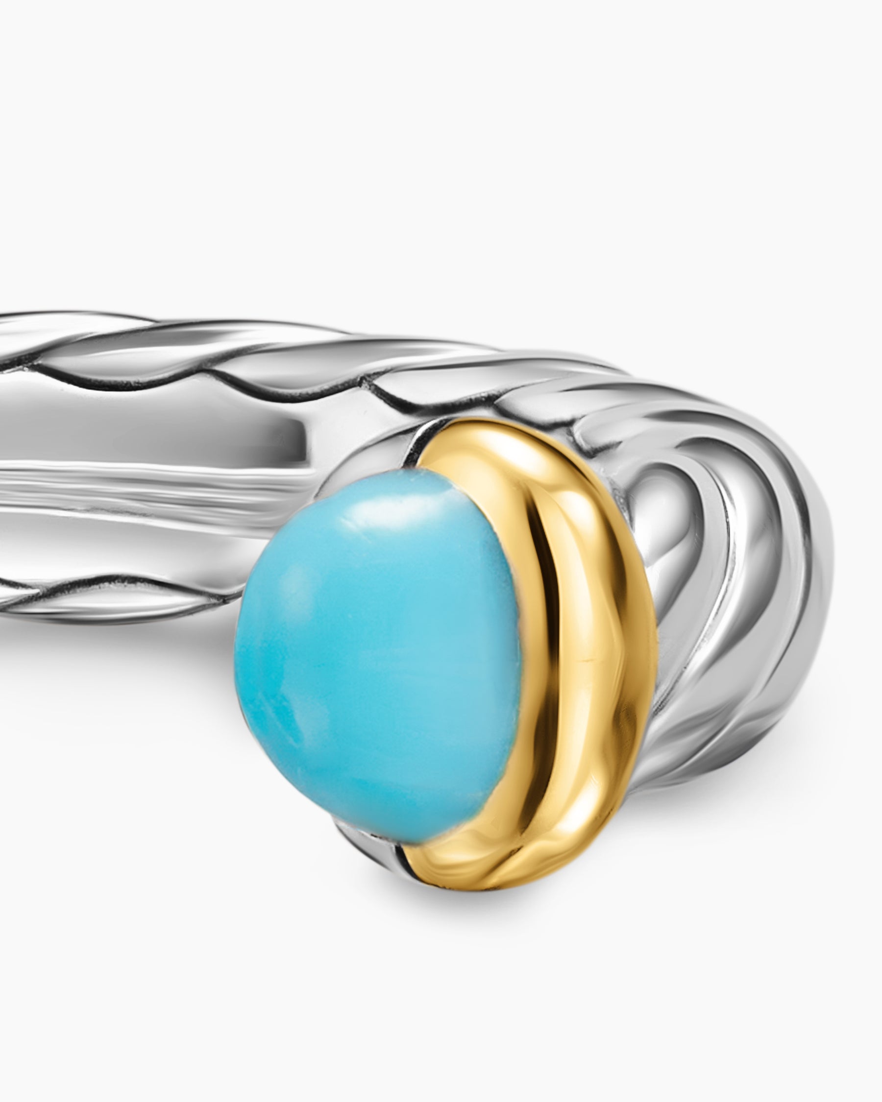 Petite Cable Open Ring in Sterling Silver with 14K Yellow Gold and Turquoise, 3.4mm - Image 5