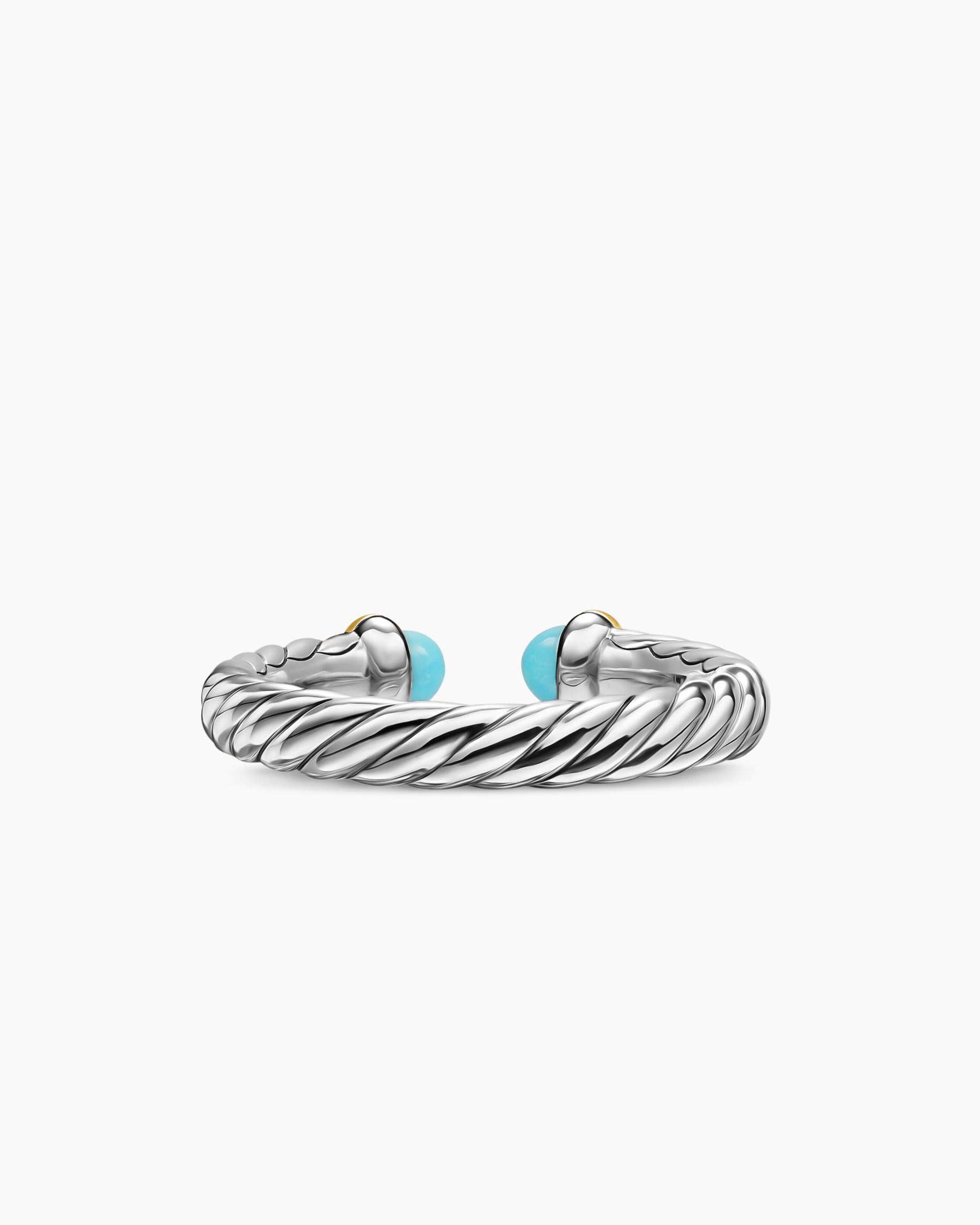 Petite Cable Open Ring in Sterling Silver with 14K Yellow Gold and Turquoise, 3.4mm - Image 6