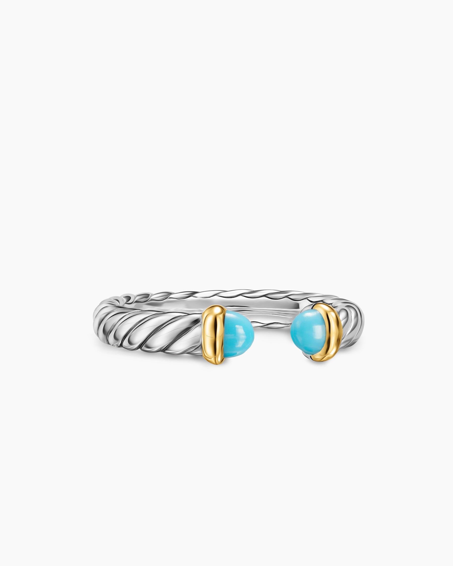 Petite Cable Open Ring in Sterling Silver with 14K Yellow Gold and Turquoise, 3.4mm