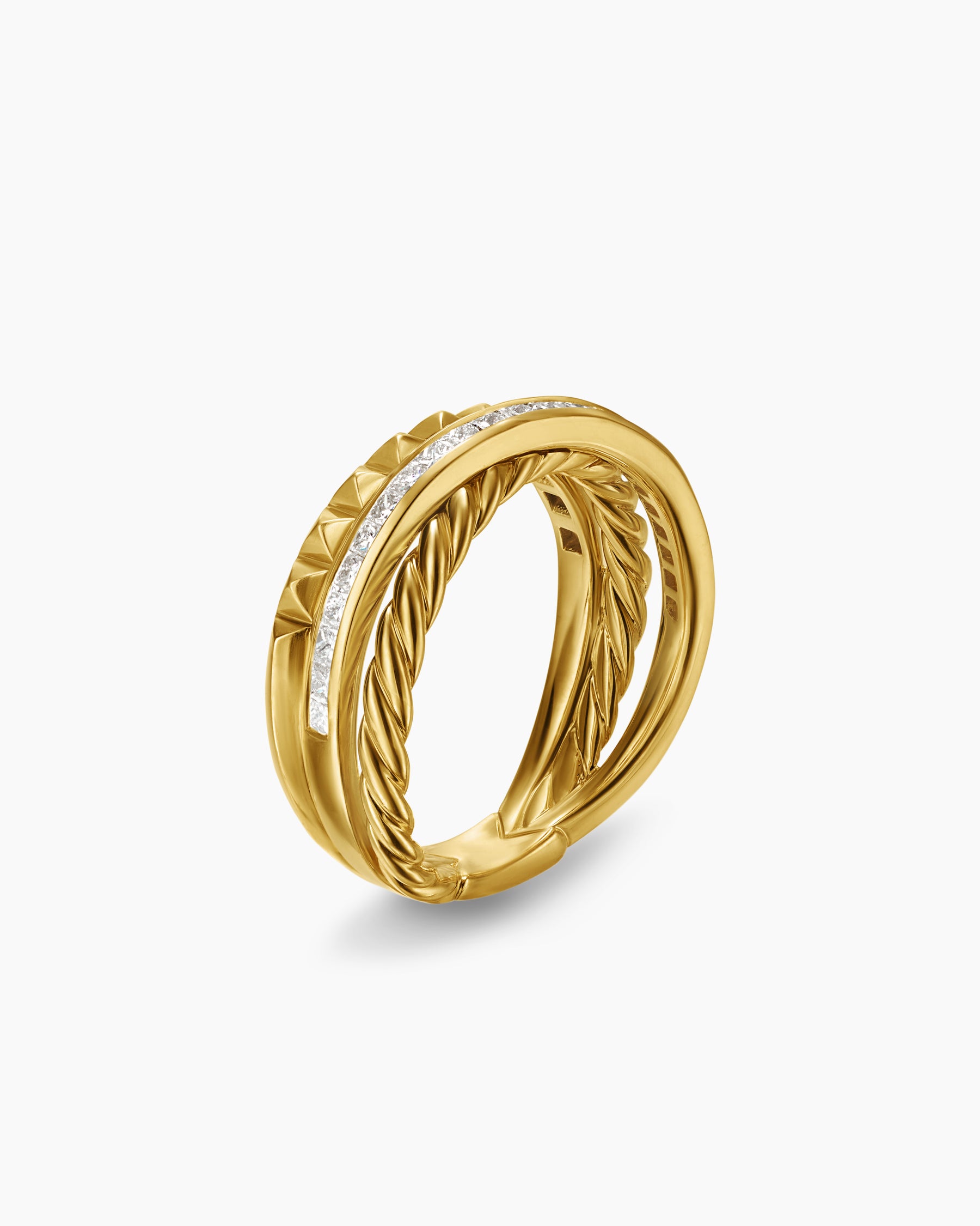 Crossover Trio Three Row Ring in 18K Yellow Gold with Diamonds, 8mm - Image 3
