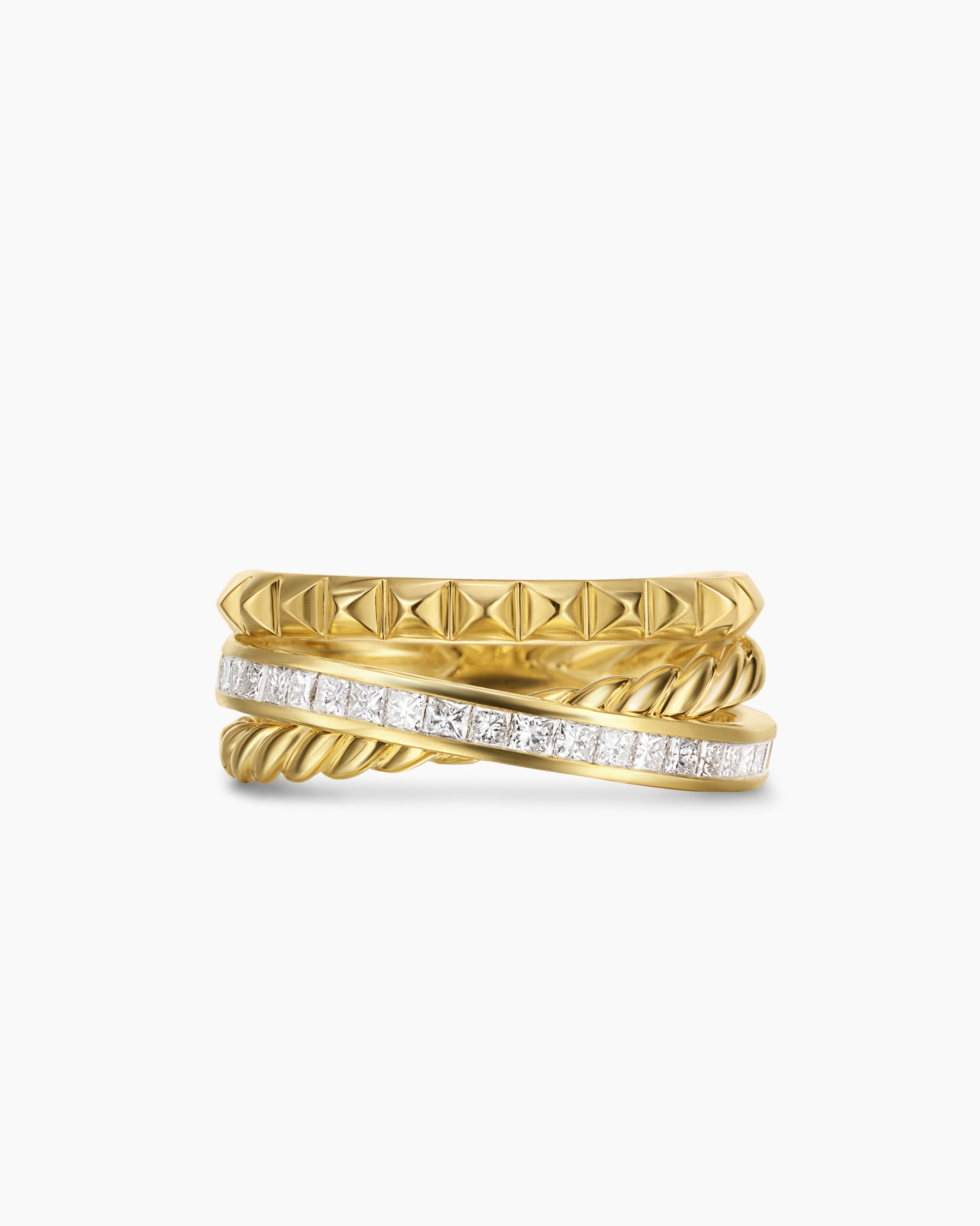 Crossover Trio Three Row Ring in 18K Yellow Gold with Diamonds, 8mm - Image 4