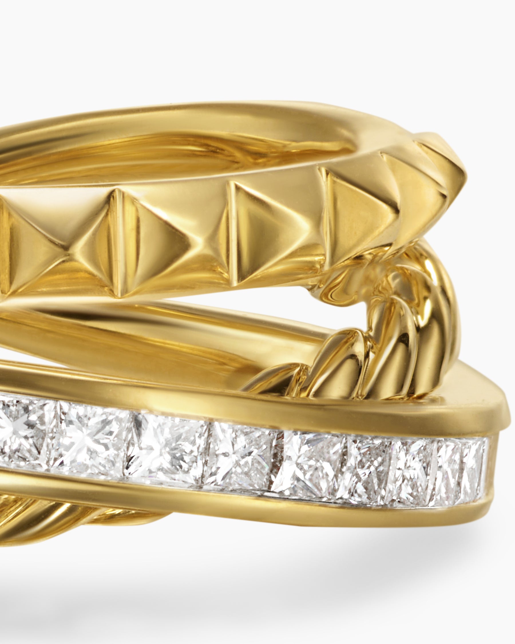 Crossover Trio Three Row Ring in 18K Yellow Gold with Diamonds, 8mm - Image 5
