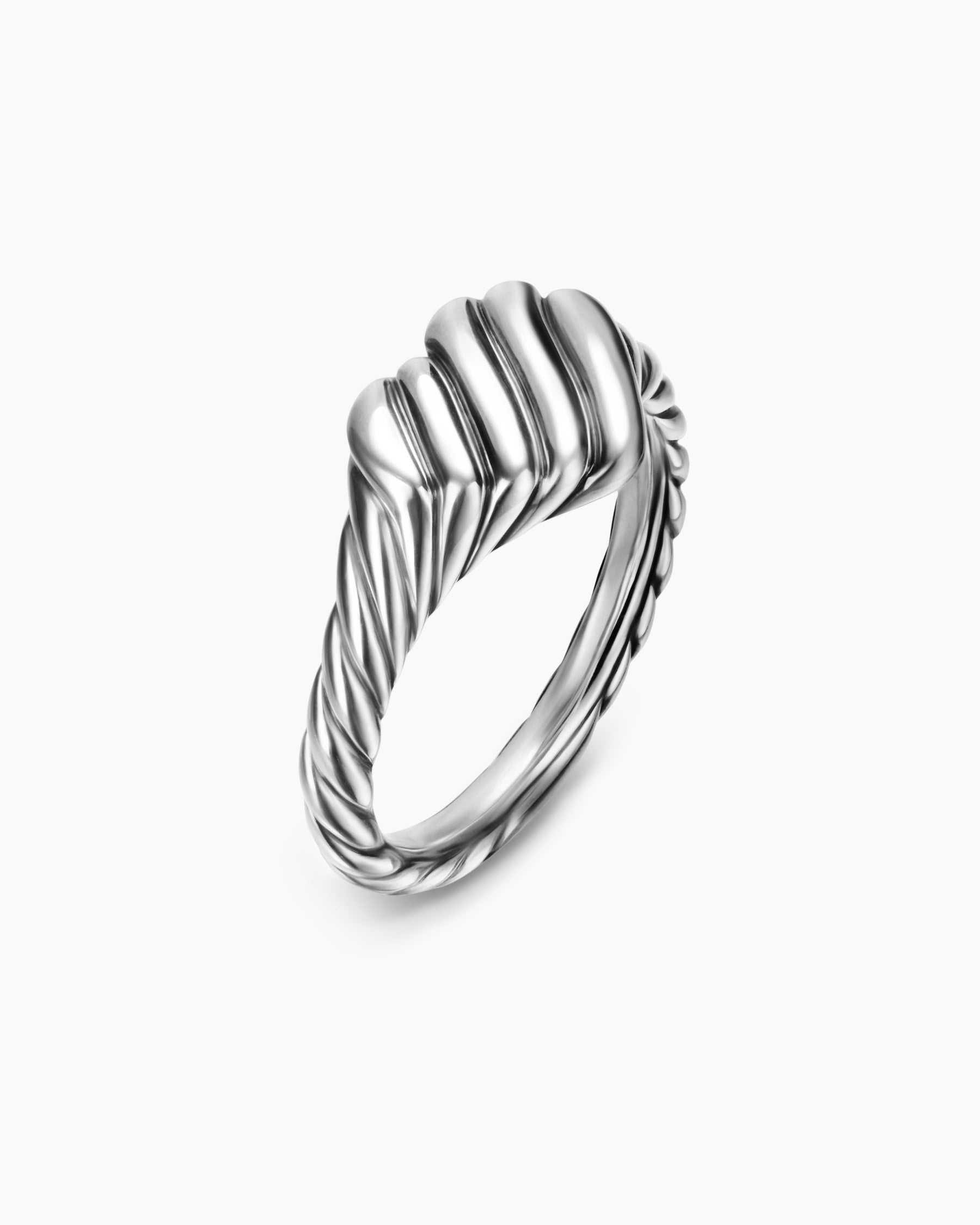 Sculpted Cable Heart Pinky Ring in Sterling Silver, 9mm - Image 3