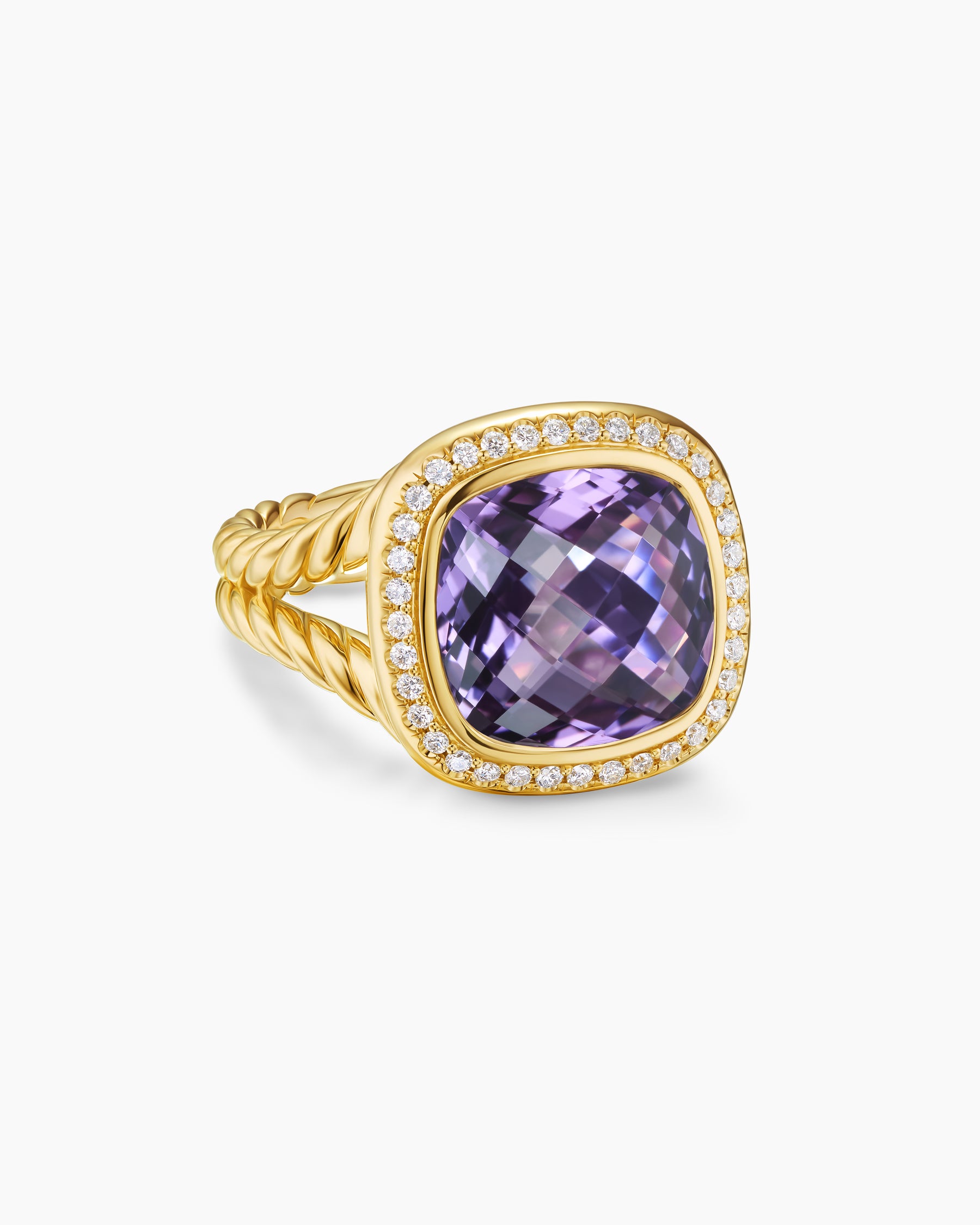 Albion Ring in 18K Yellow Gold with Amethyst and Diamonds, 11mm