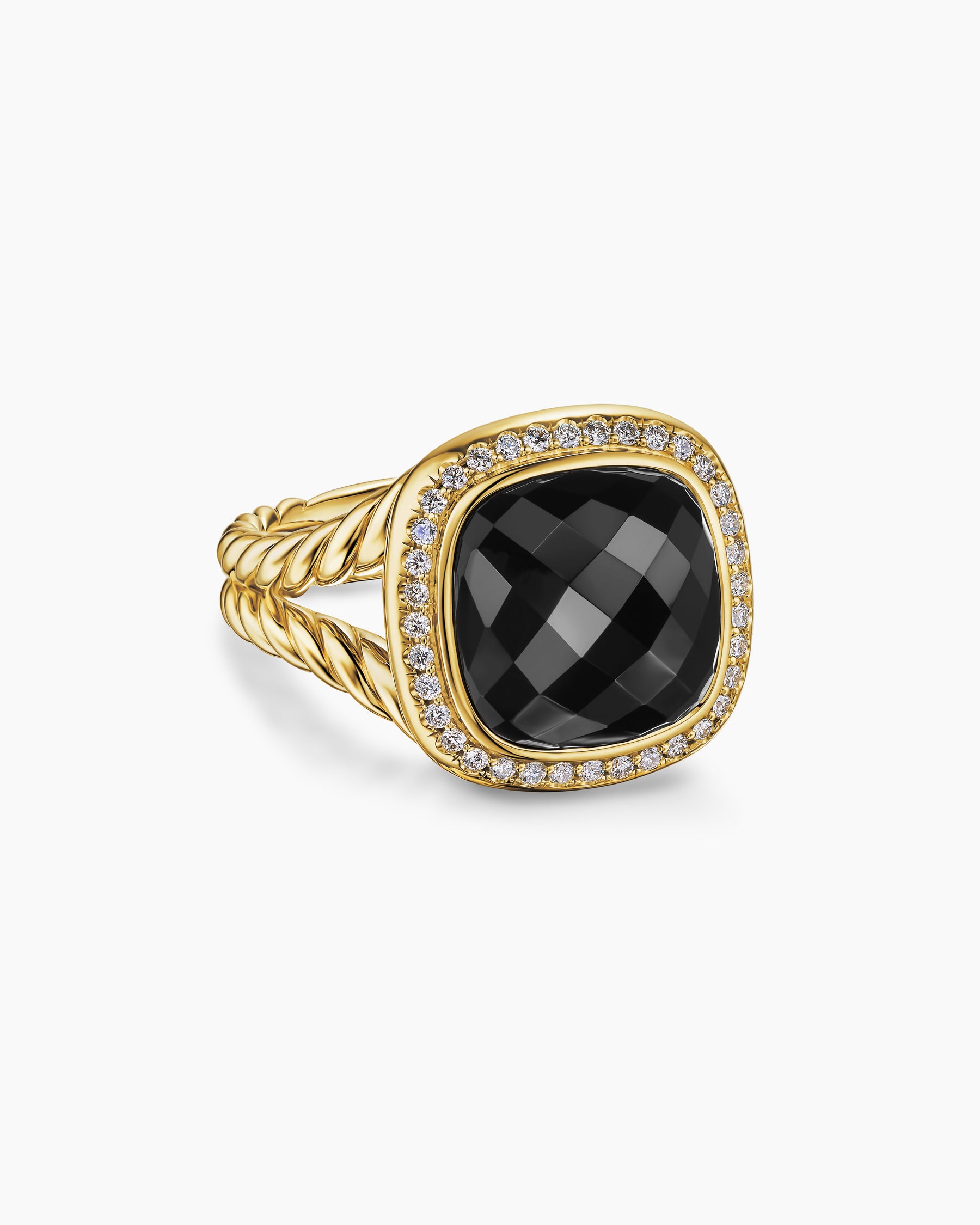 Albion Ring in 18K Yellow Gold with Black Onyx and Diamonds, 11mm