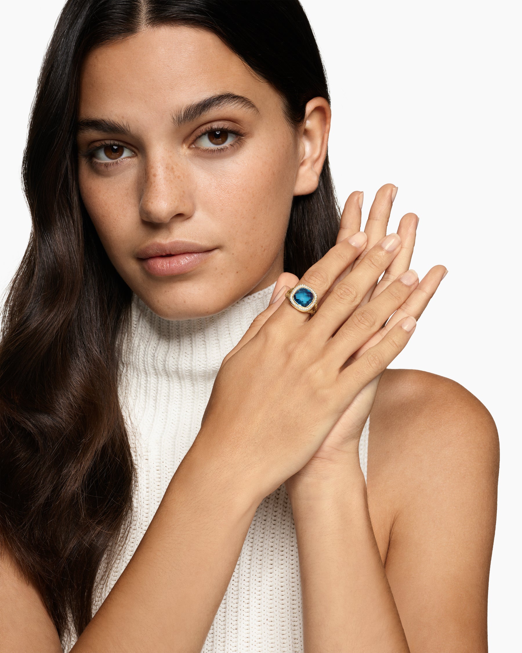 Alternative view of Albion Ring in 18K Yellow Gold with Hampton Blue Topaz and Diamonds, 11mm