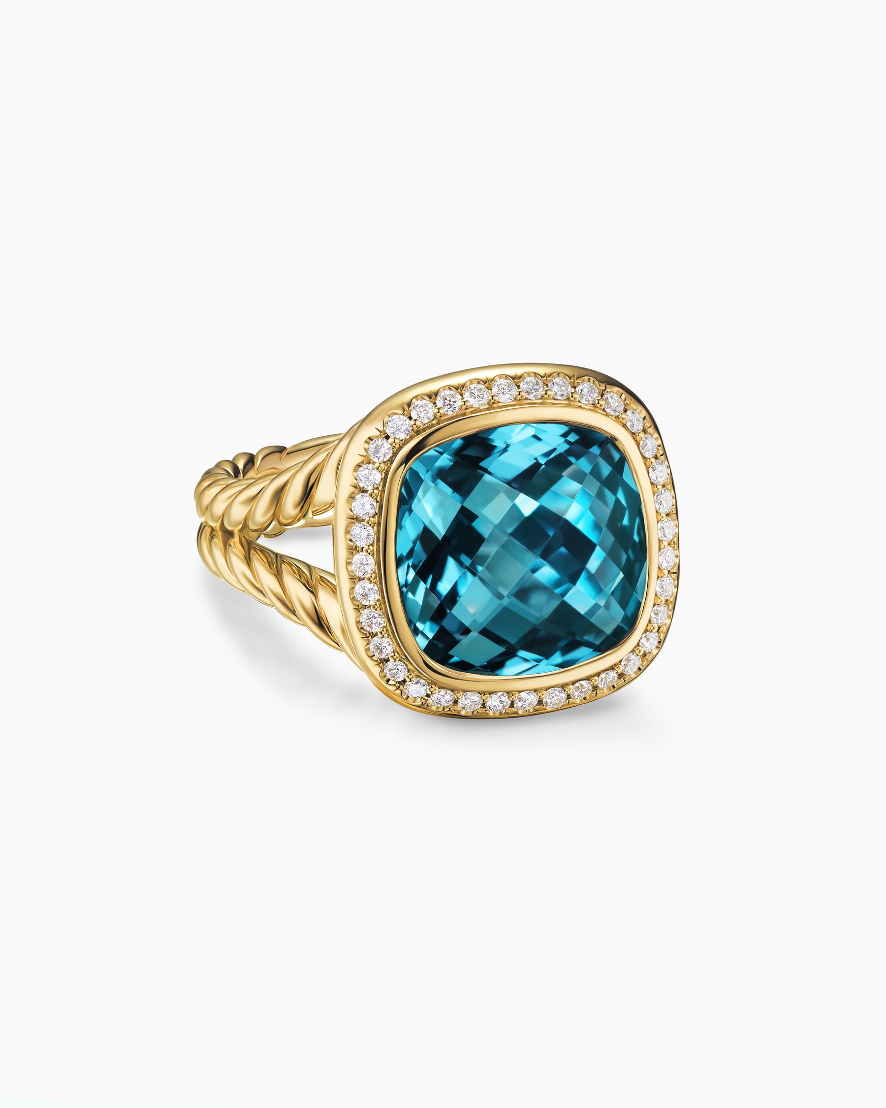 Albion Ring in 18K Yellow Gold with Hampton Blue Topaz and Diamonds, 11mm