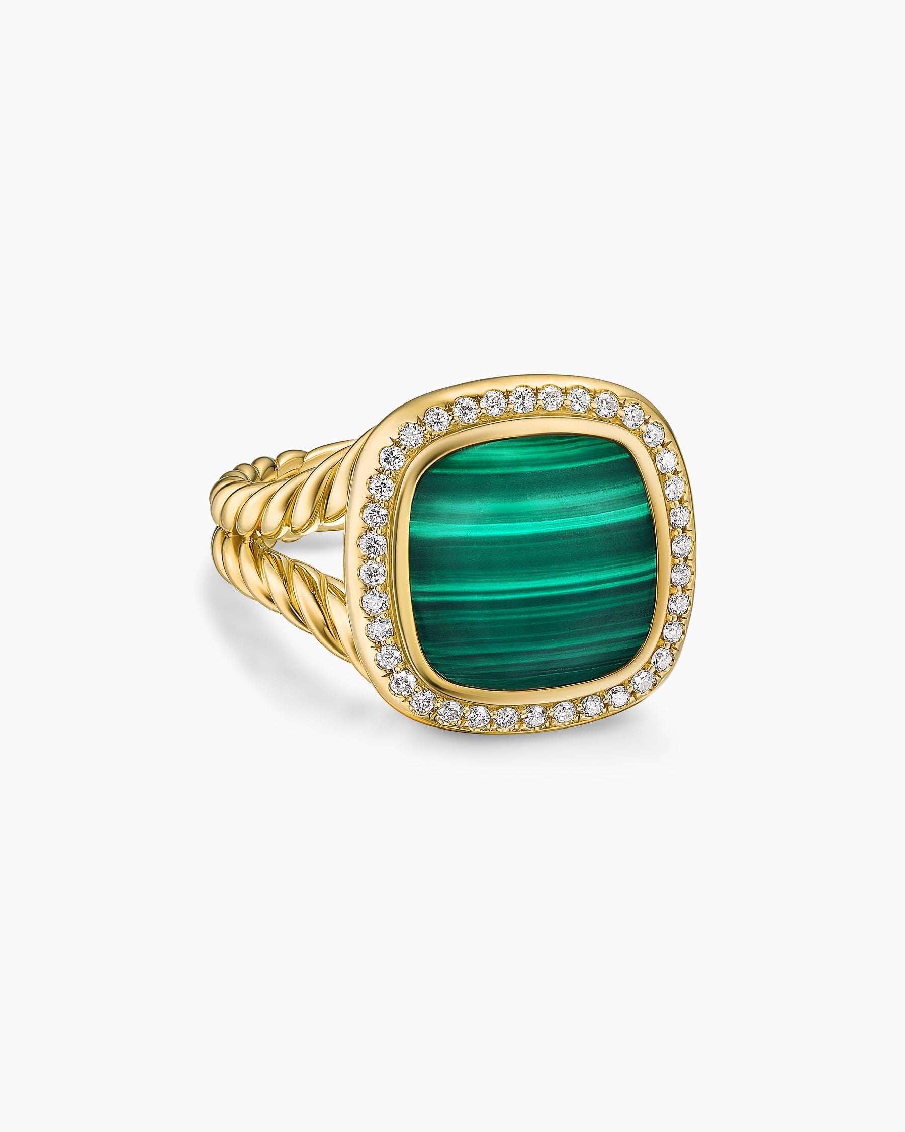 Albion Ring in 18K Yellow Gold with Malachite and Diamonds, 11mm
