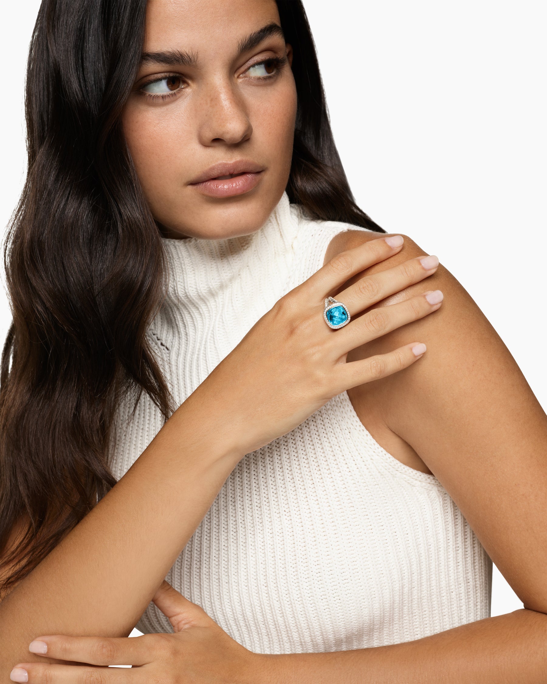 Alternative view of Albion Ring in Sterling Silver with Blue Topaz and Diamonds, 11mm