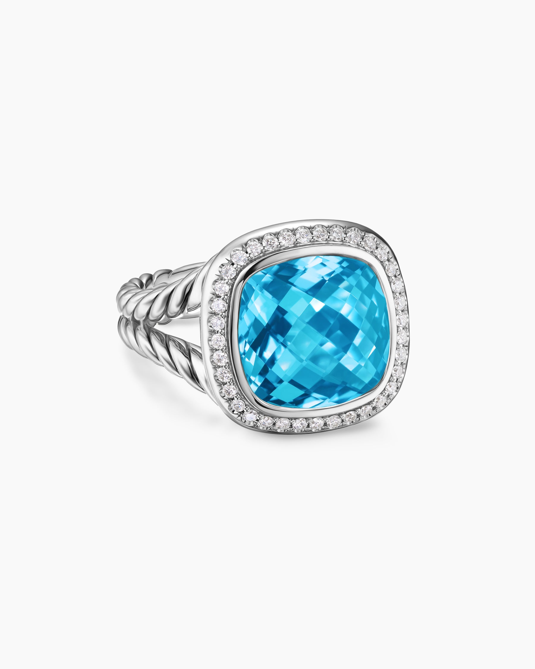 Albion Ring in Sterling Silver with Blue Topaz and Diamonds, 11mm