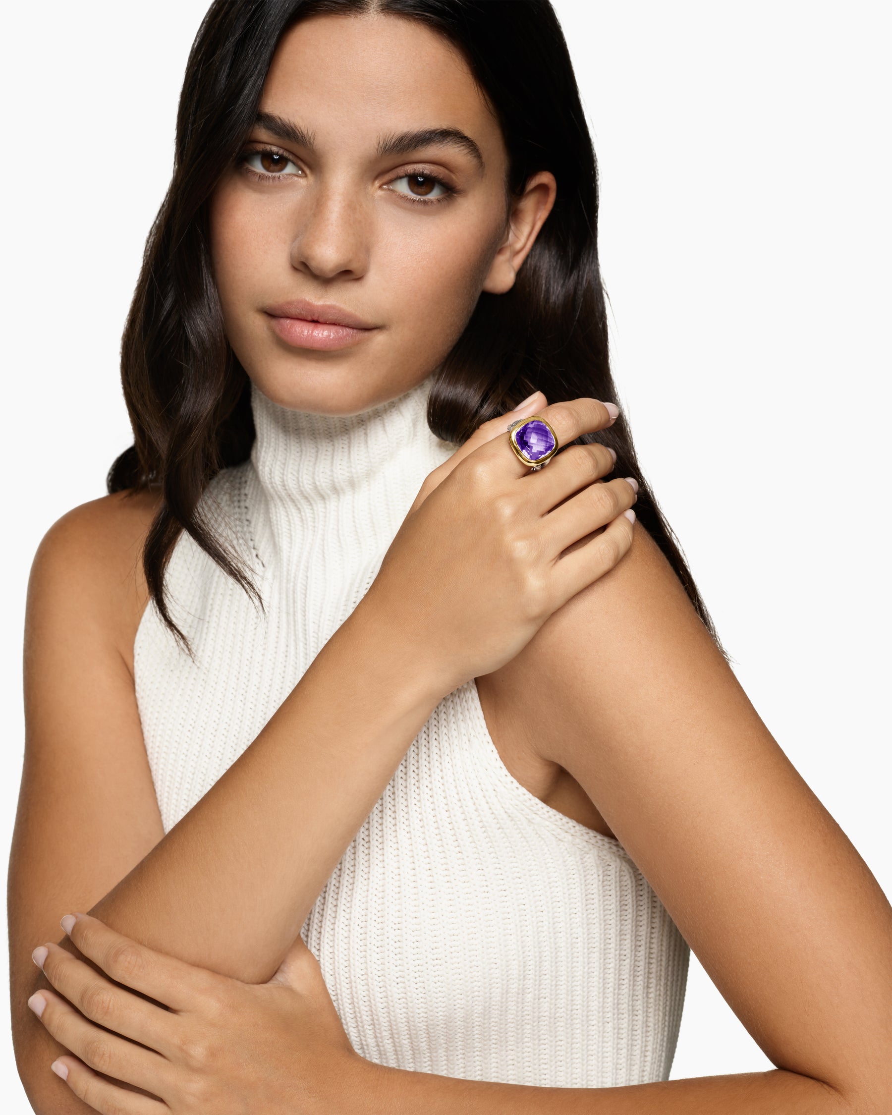 Alternative view of Albion Ring in Sterling Silver with 18K Yellow Gold and Amethyst, 15mm