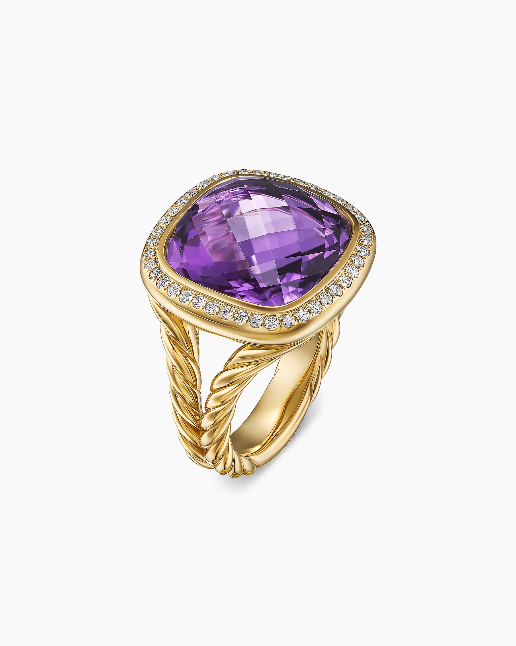 Albion Ring in 18K Yellow Gold with Amethyst and Diamonds, 15mm - Image 3