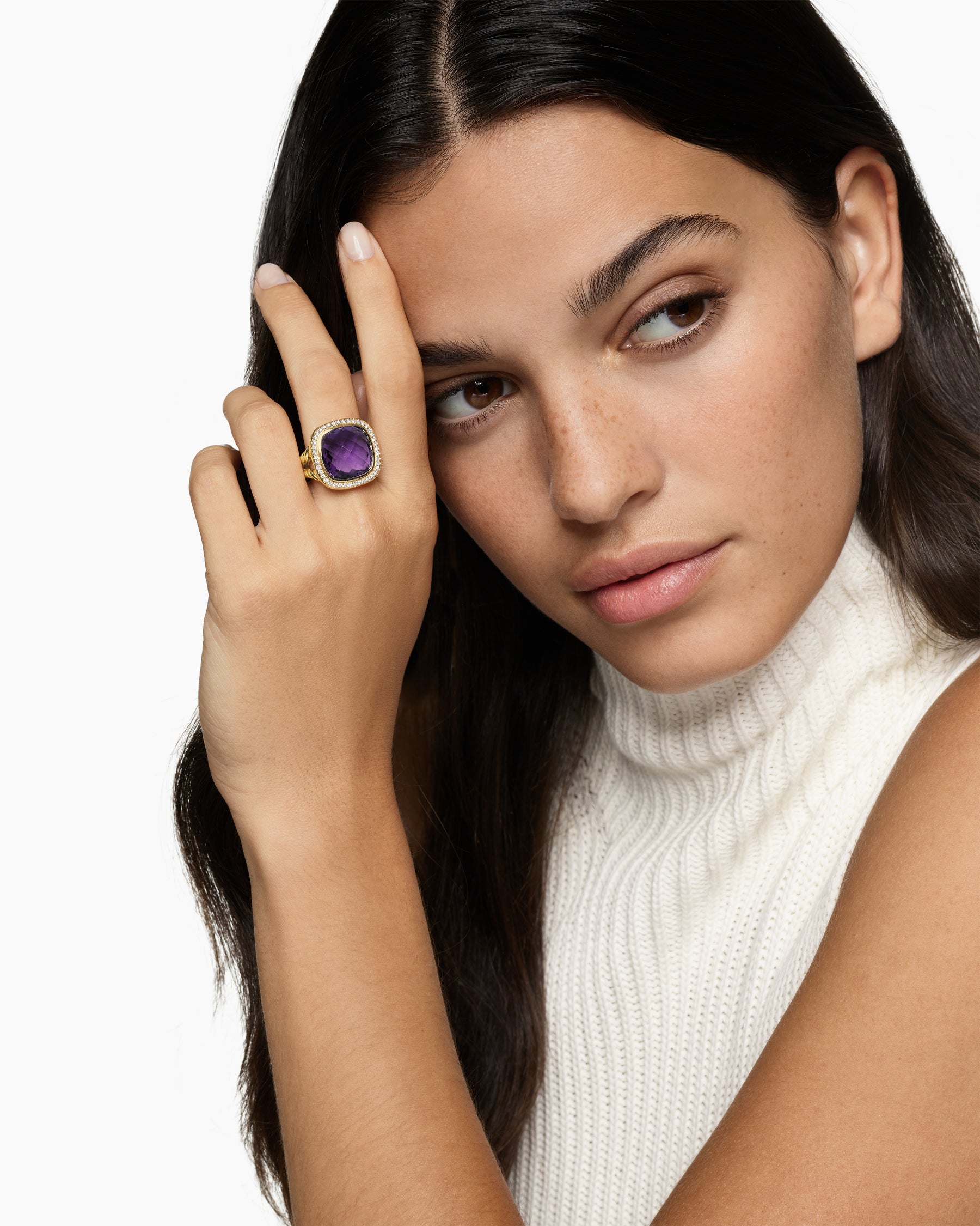 Alternative view of Albion Ring in 18K Yellow Gold with Amethyst and Diamonds, 15mm