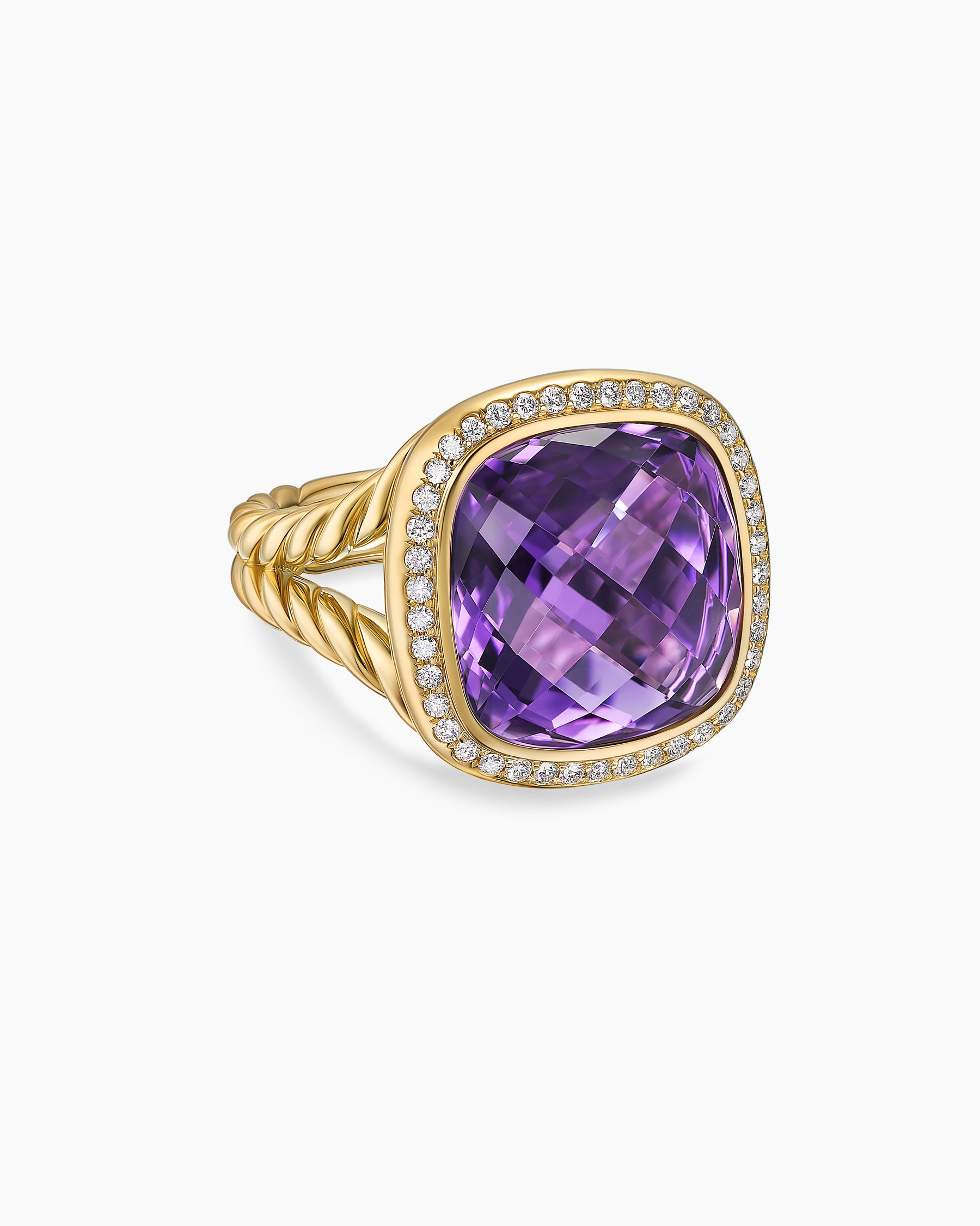 Albion Ring in 18K Yellow Gold with Amethyst and Diamonds, 15mm