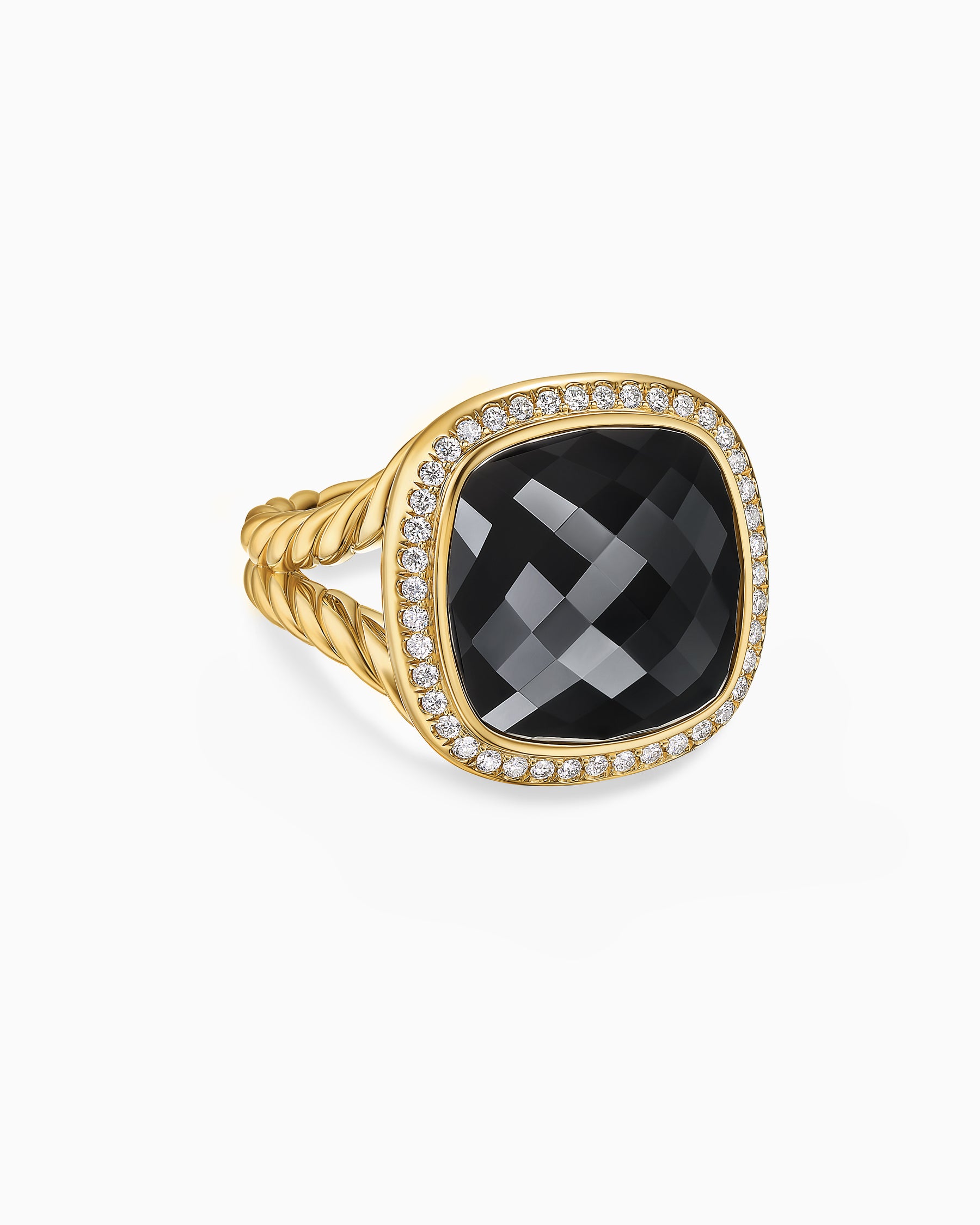 Albion Ring in 18K Yellow Gold with Black Onyx and Diamonds, 15mm