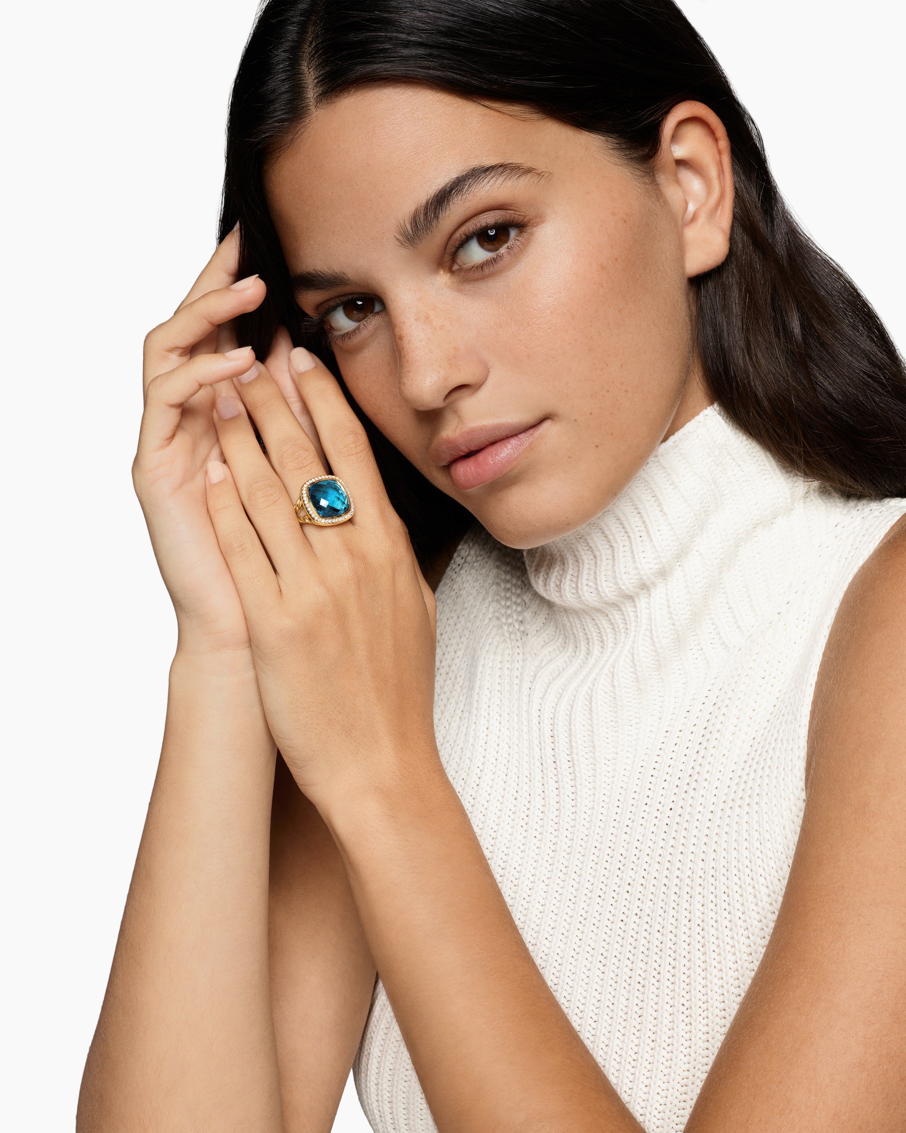Alternative view of Albion Ring in 18K Yellow Gold with Hampton Blue Topaz and Diamonds, 15mm