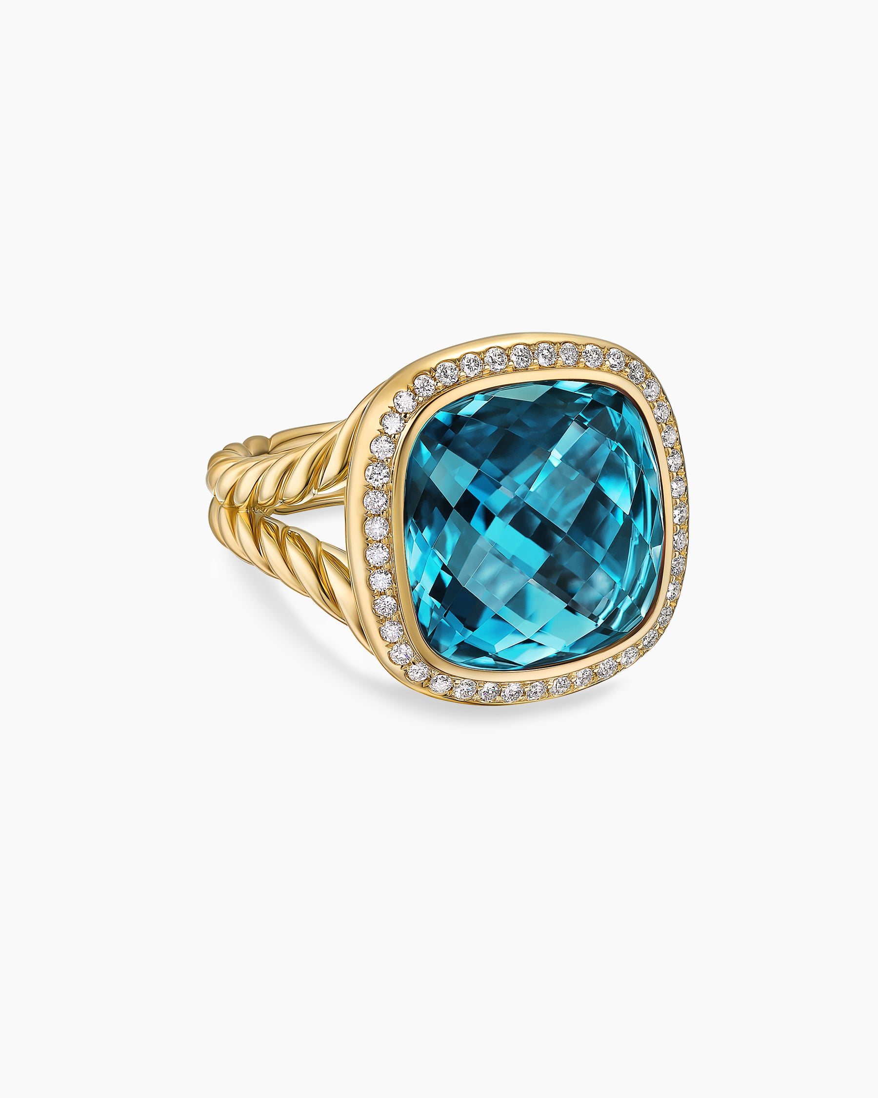 Albion Ring in 18K Yellow Gold with Hampton Blue Topaz and Diamonds, 15mm