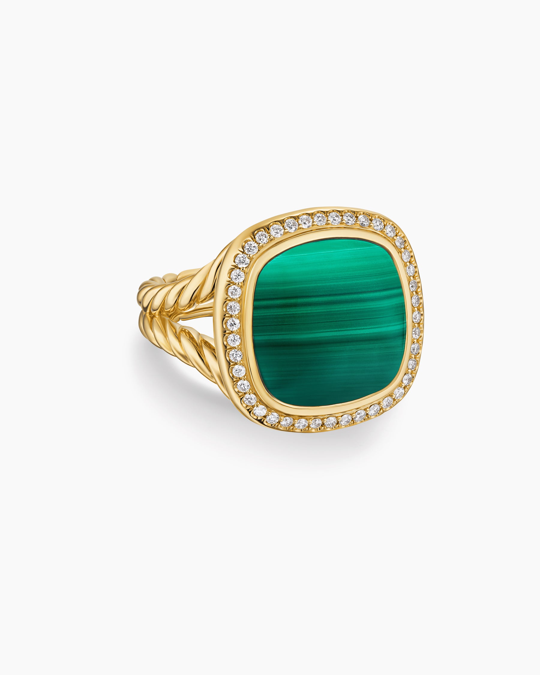 Albion Ring in 18K Yellow Gold with Malachite and Diamonds, 15mm