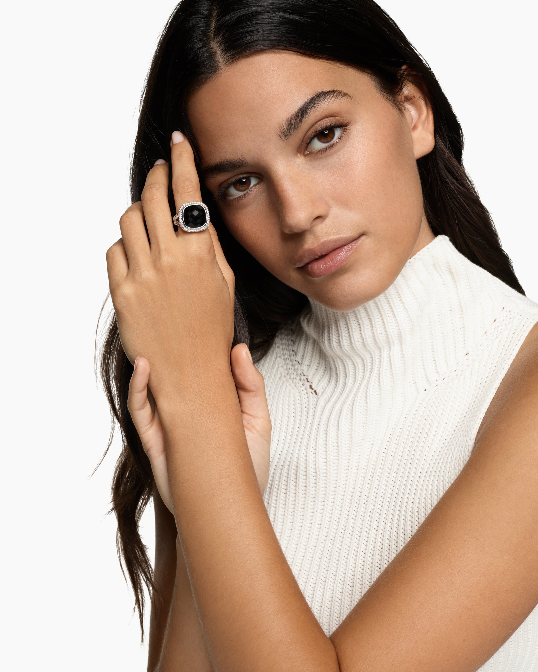 Alternative view of Albion Ring in Sterling Silver with Black Onyx and Diamonds, 15mm