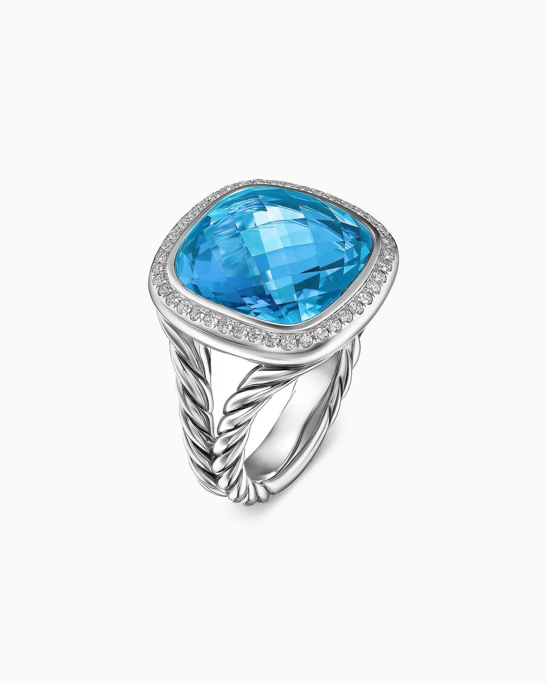 Albion Ring in Sterling Silver with Blue Topaz and Diamonds, 15mm - Image 3