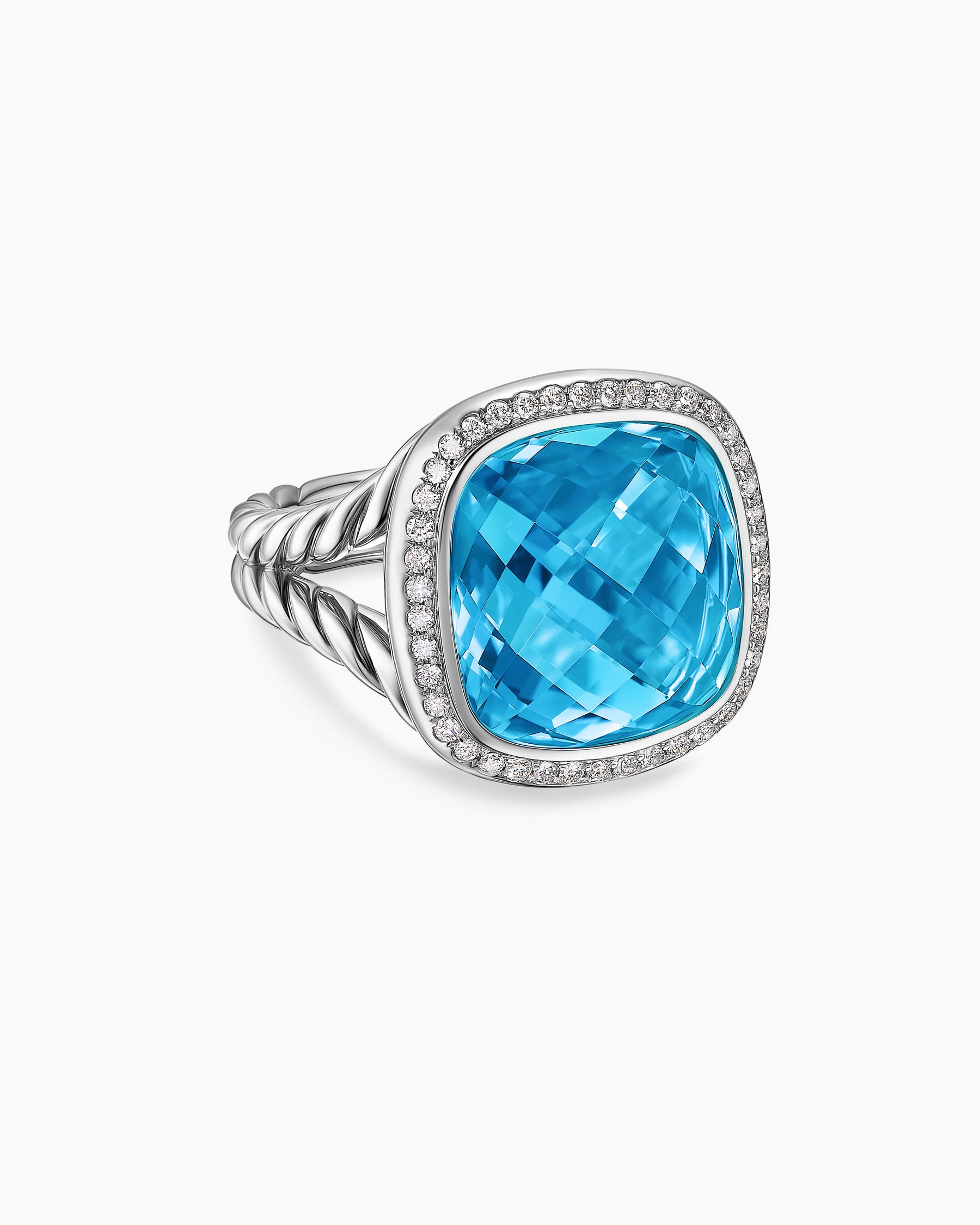 Albion Ring in Sterling Silver with Blue Topaz and Diamonds, 15mm