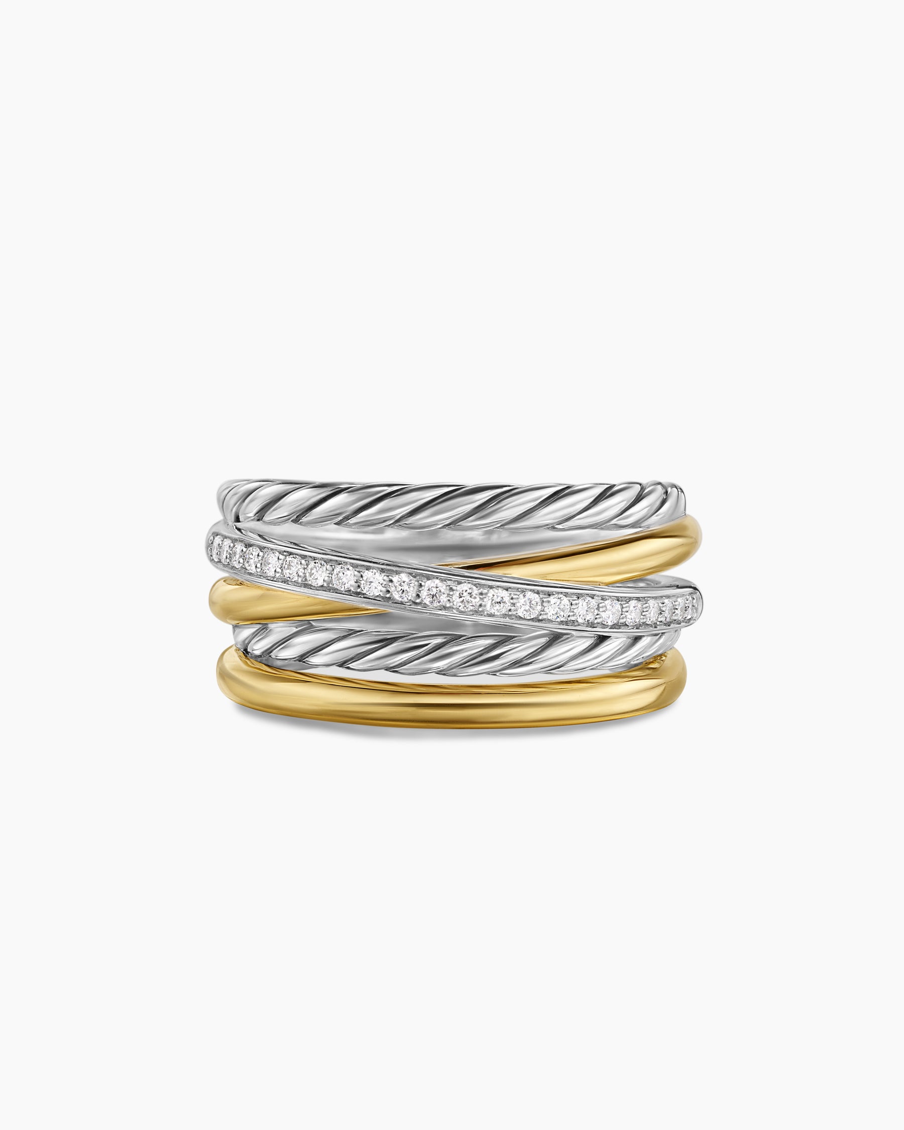 Crossover Five Row Ring in Sterling Silver with 18K Yellow Gold and Diamonds, 11mm - Image 4
