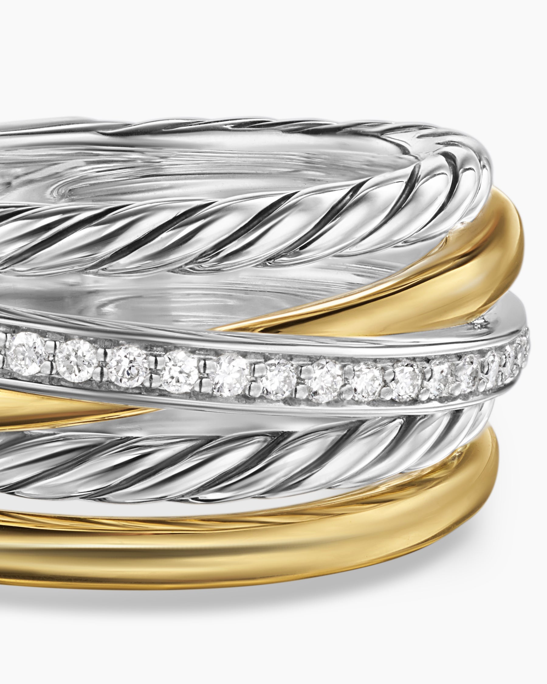 Crossover Five Row Ring in Sterling Silver with 18K Yellow Gold and Diamonds, 11mm - Image 5